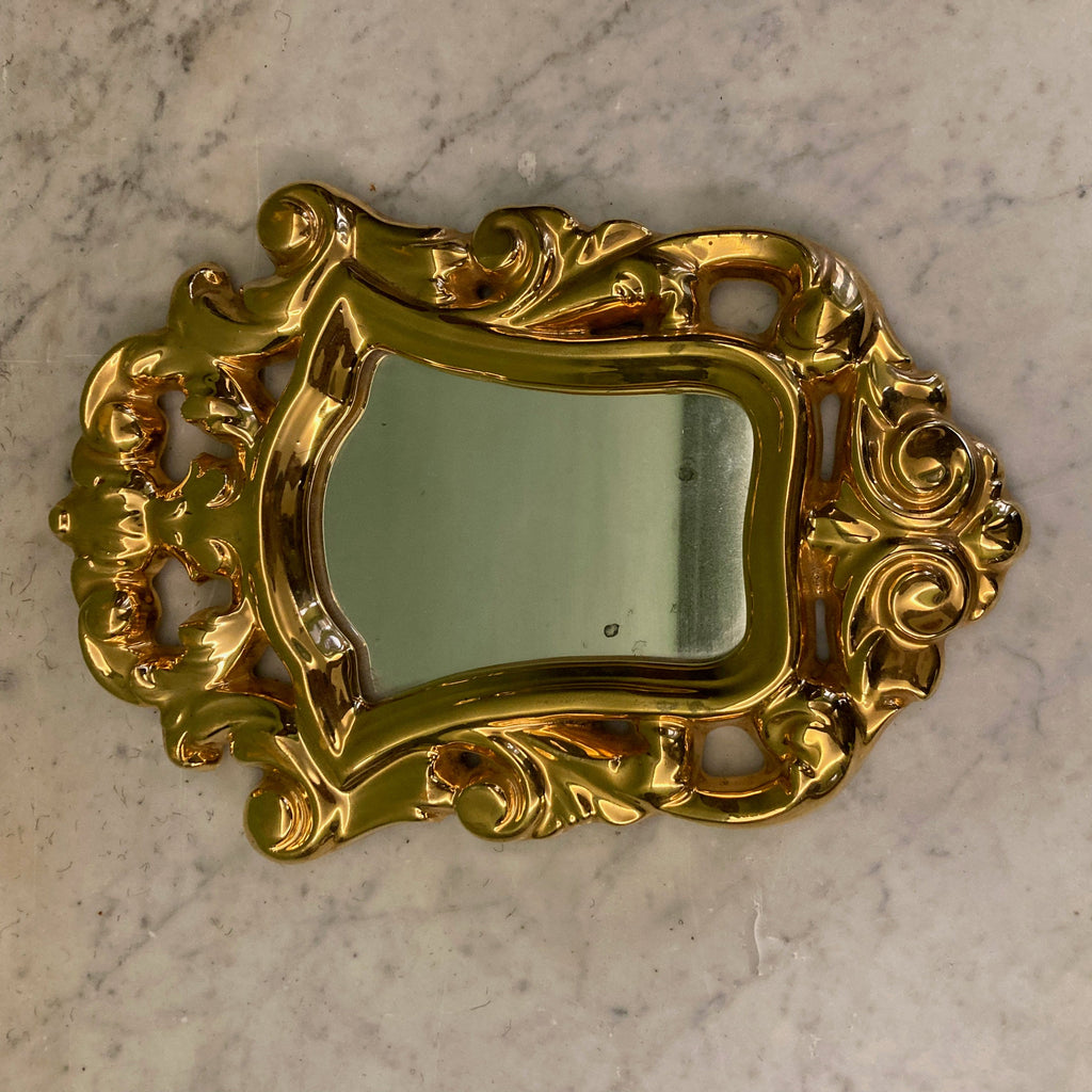 Ancien miroir en céramique dorée par François Lembo
