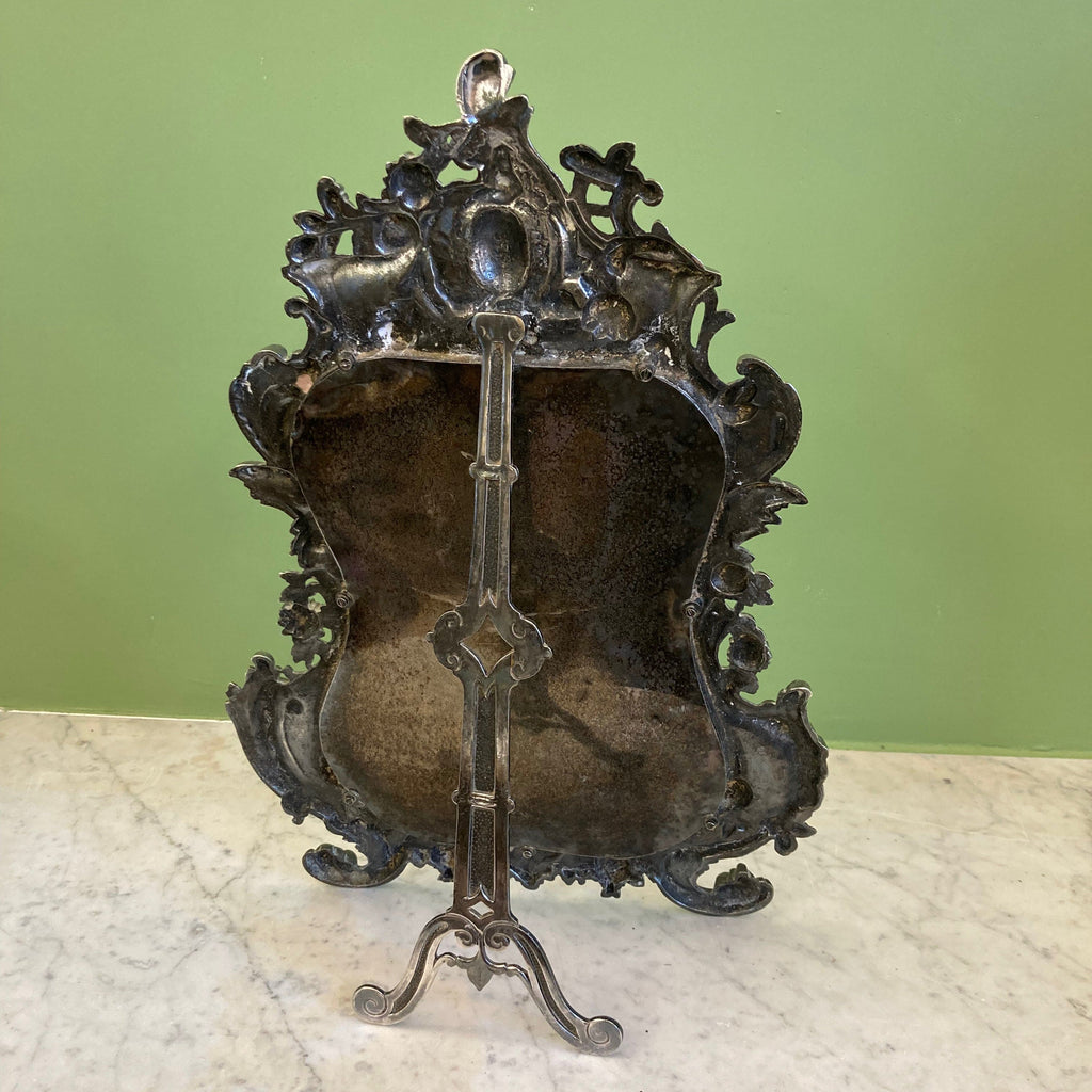 Ancien miroir fin 19e. de style rocaille en bronze argenté