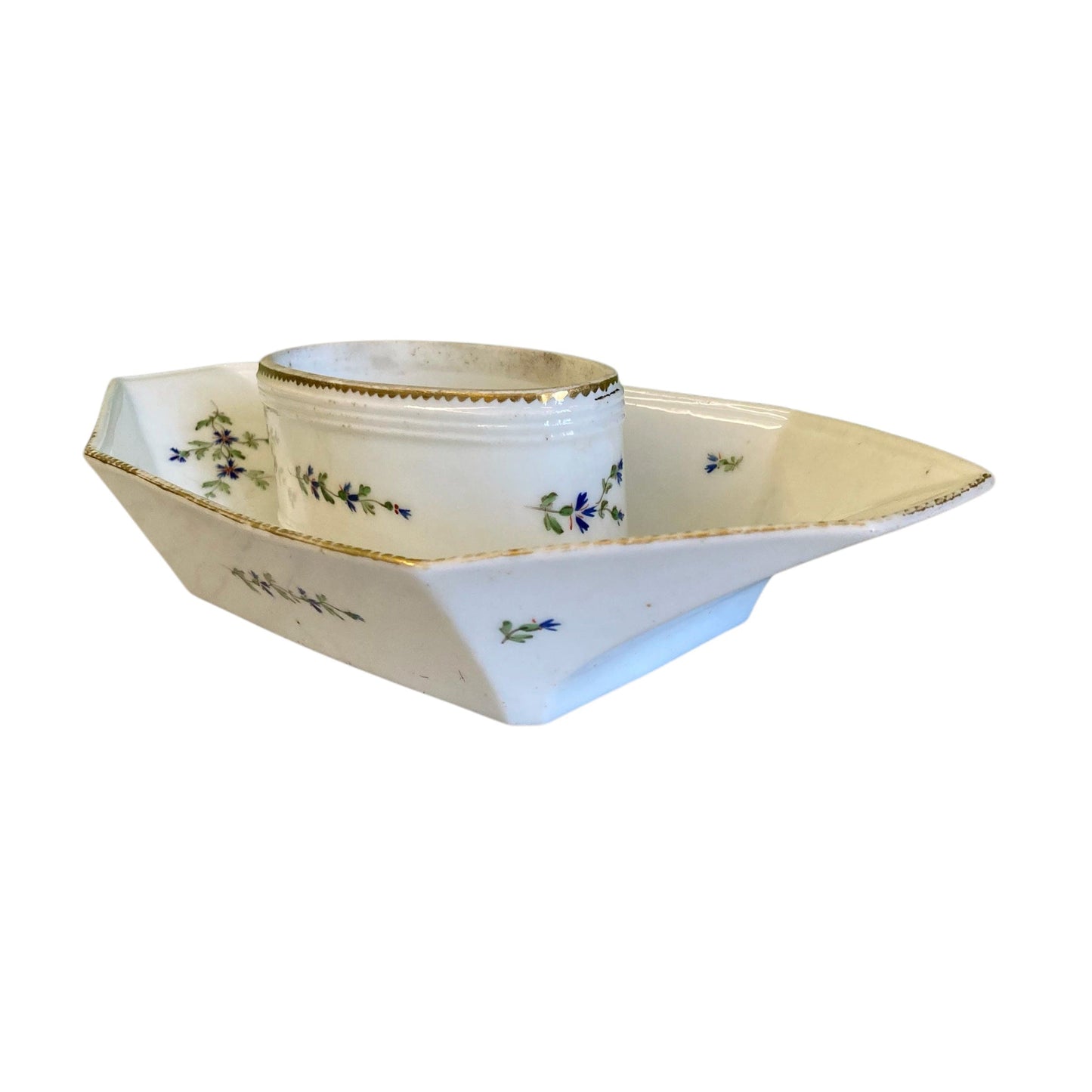 Beurrier en porcelaine de Bordeaux 18ème. Verneuilh