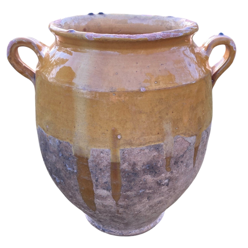 Pot à confit Français ancien terre cuite vernissée jaune poterie