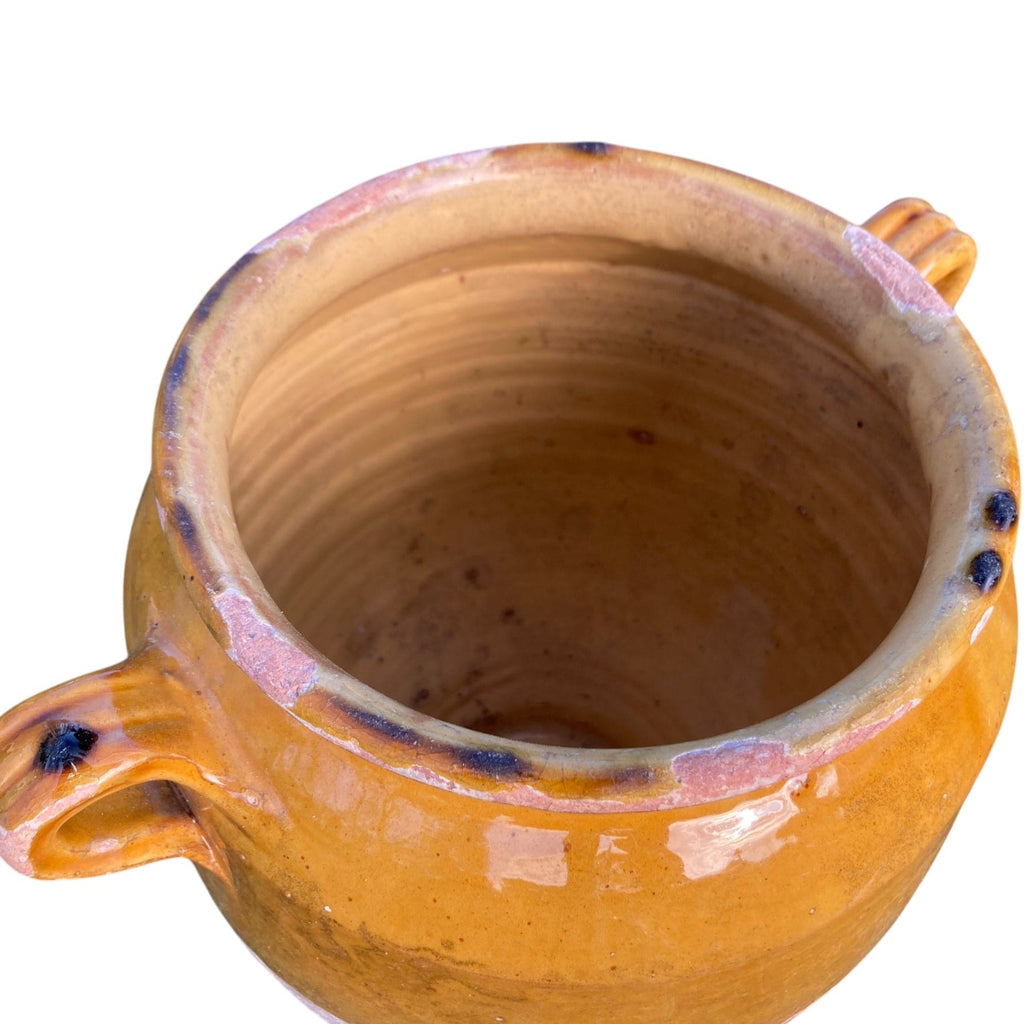Pot à confit Français ancien terre cuite vernissée jaune poterie