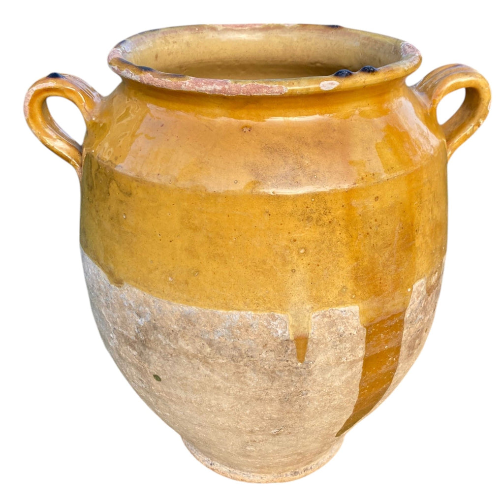 Pot à confit Français ancien terre cuite vernissée jaune poterie