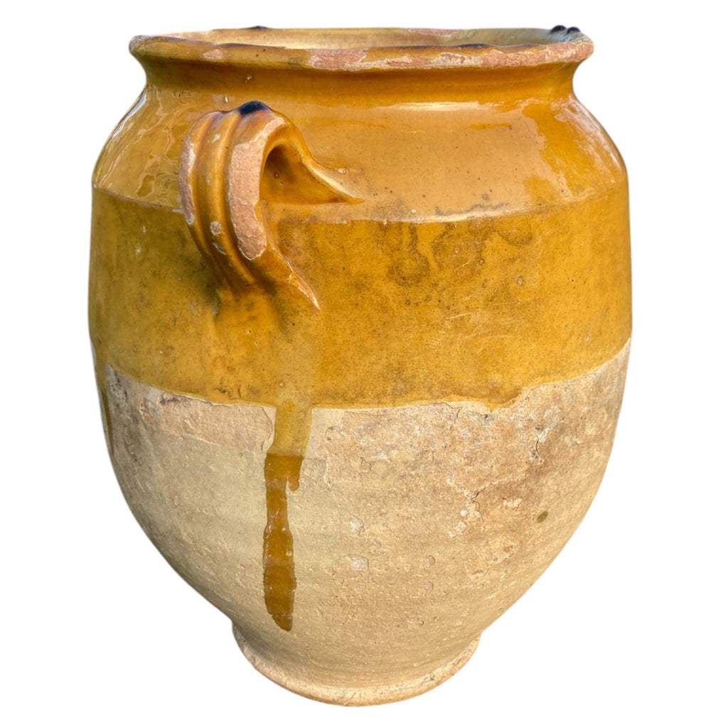 Pot à confit Français ancien terre cuite vernissée jaune poterie
