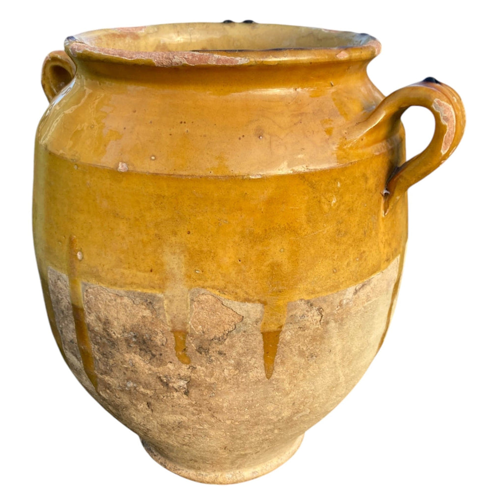 Pot à confit Français ancien terre cuite vernissée jaune poterie
