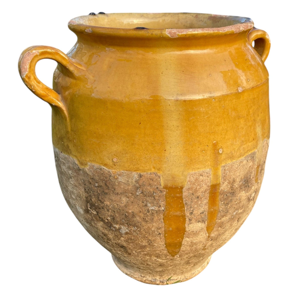 Pot à confit Français ancien terre cuite vernissée jaune poterie