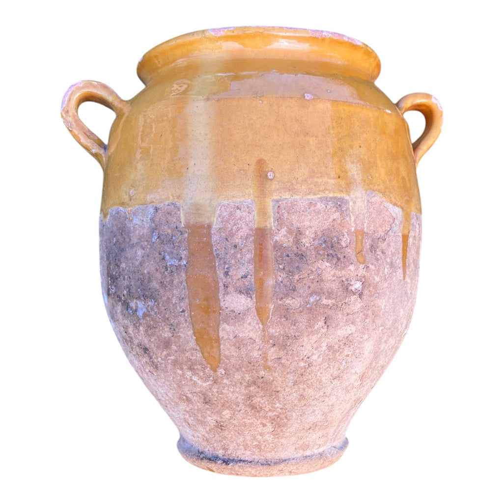 Pot à confit Français ancien terre cuite vernissée jaune poterie