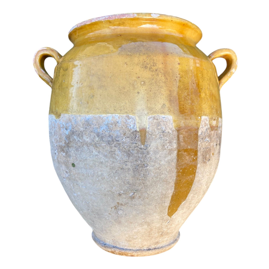 Pot à confit Français ancien terre cuite vernissée jaune poterie