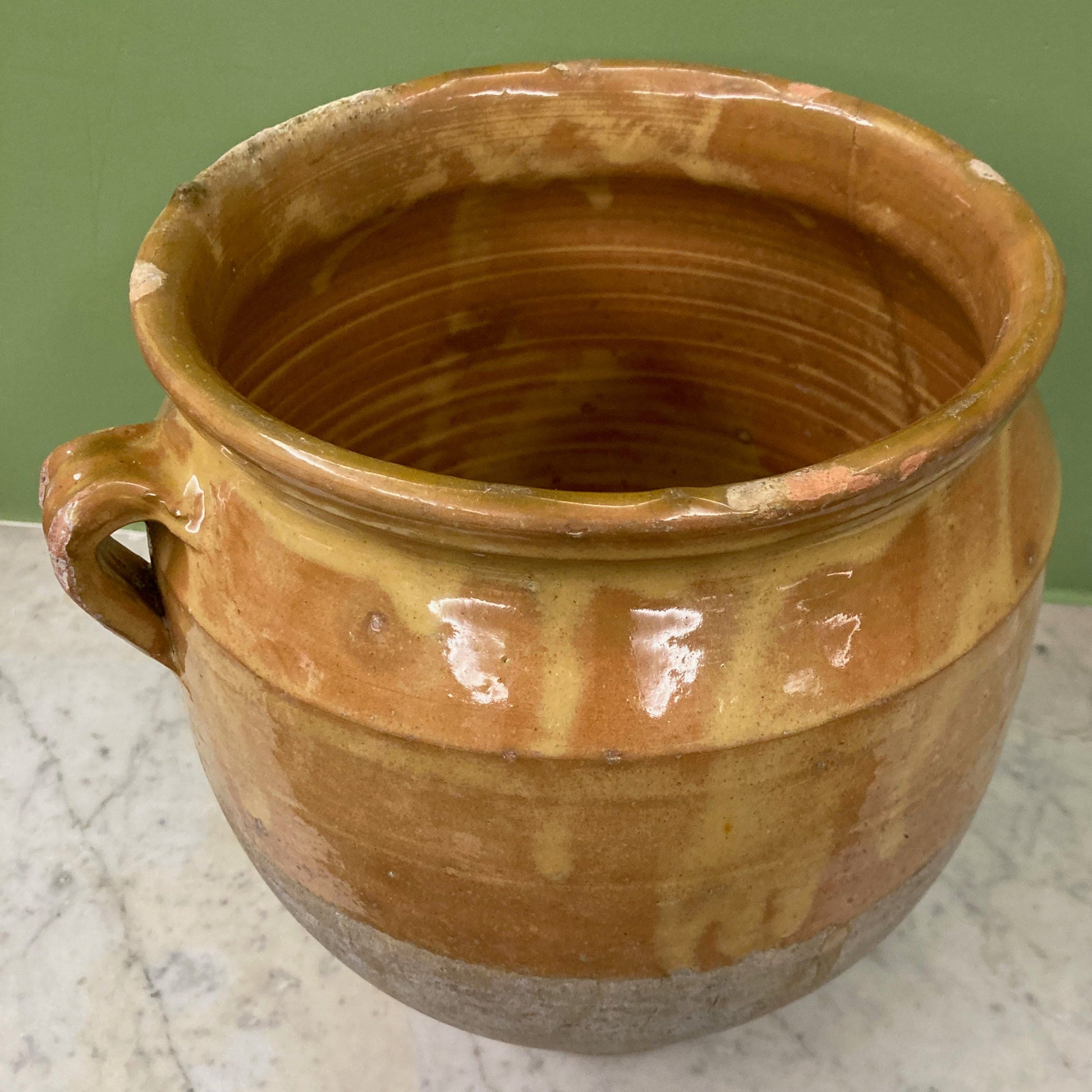 ancien pot à confit en terre cuite vernissée