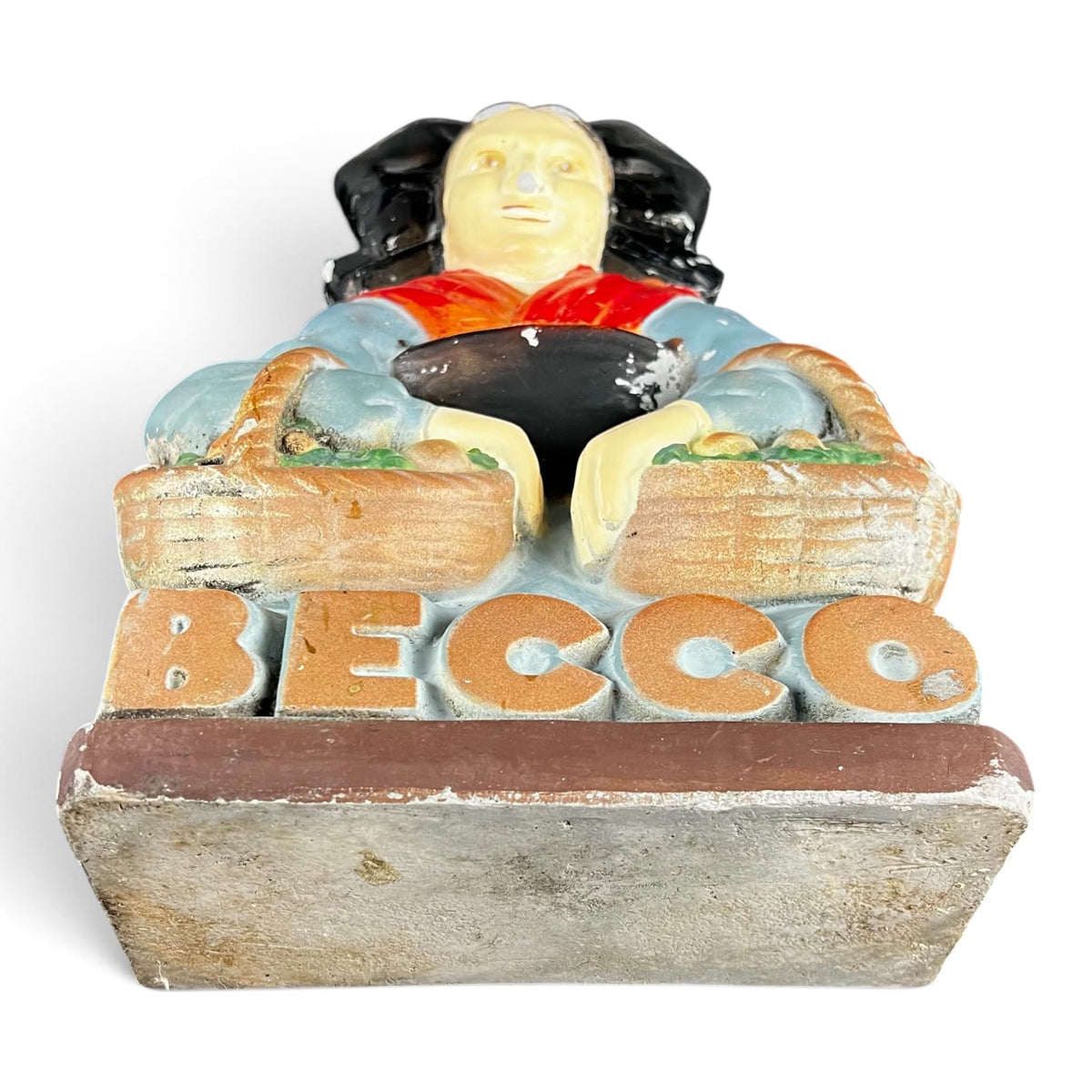 Ancien présentoir publicitaire de comptoir BECCO Alsacienne en plâtre des années 50