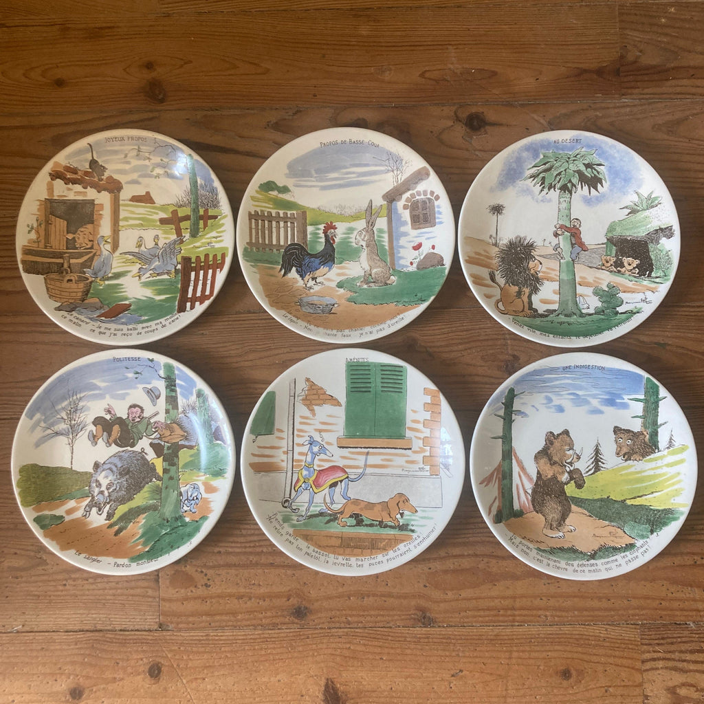 6 assiettes à dessert Illustrées par Benjamin Rabier