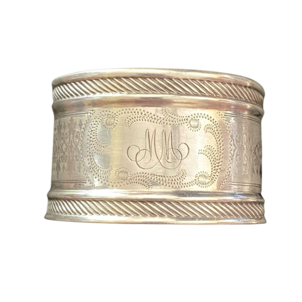 Ancien rond de serviette en argent massif avec monogramme MM