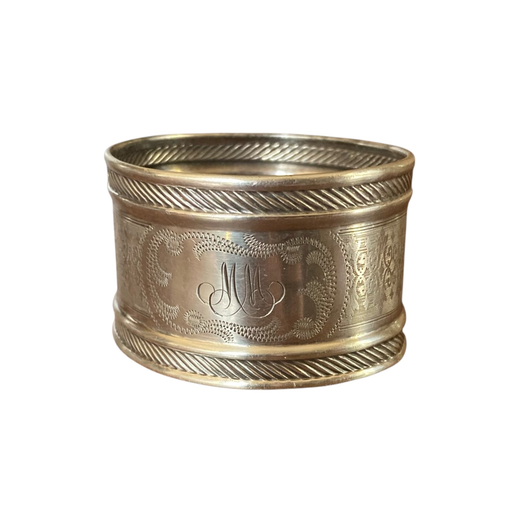 Ancien rond de serviette en argent massif avec monogramme MM