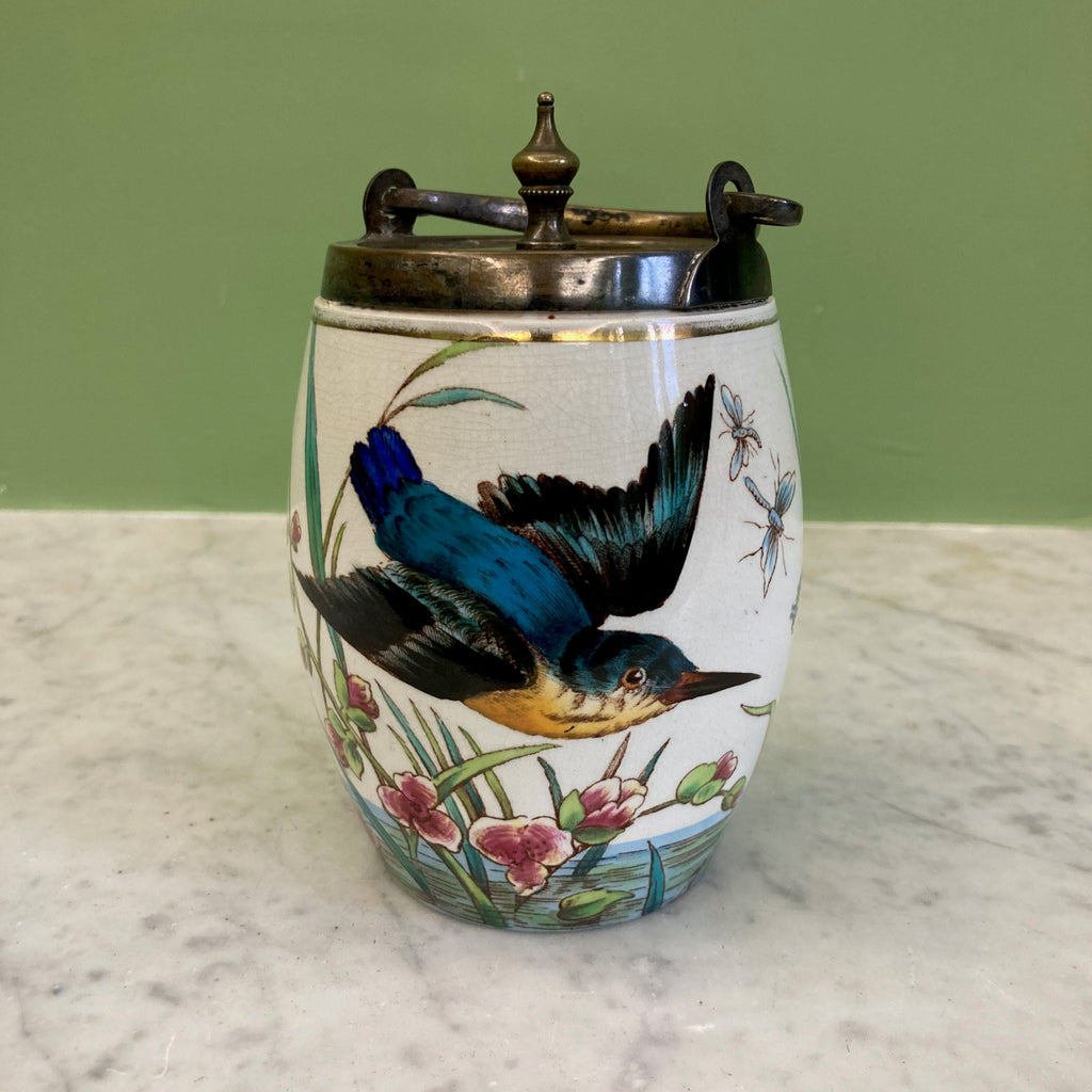 seau à biscuit en faïence décor oiseaux