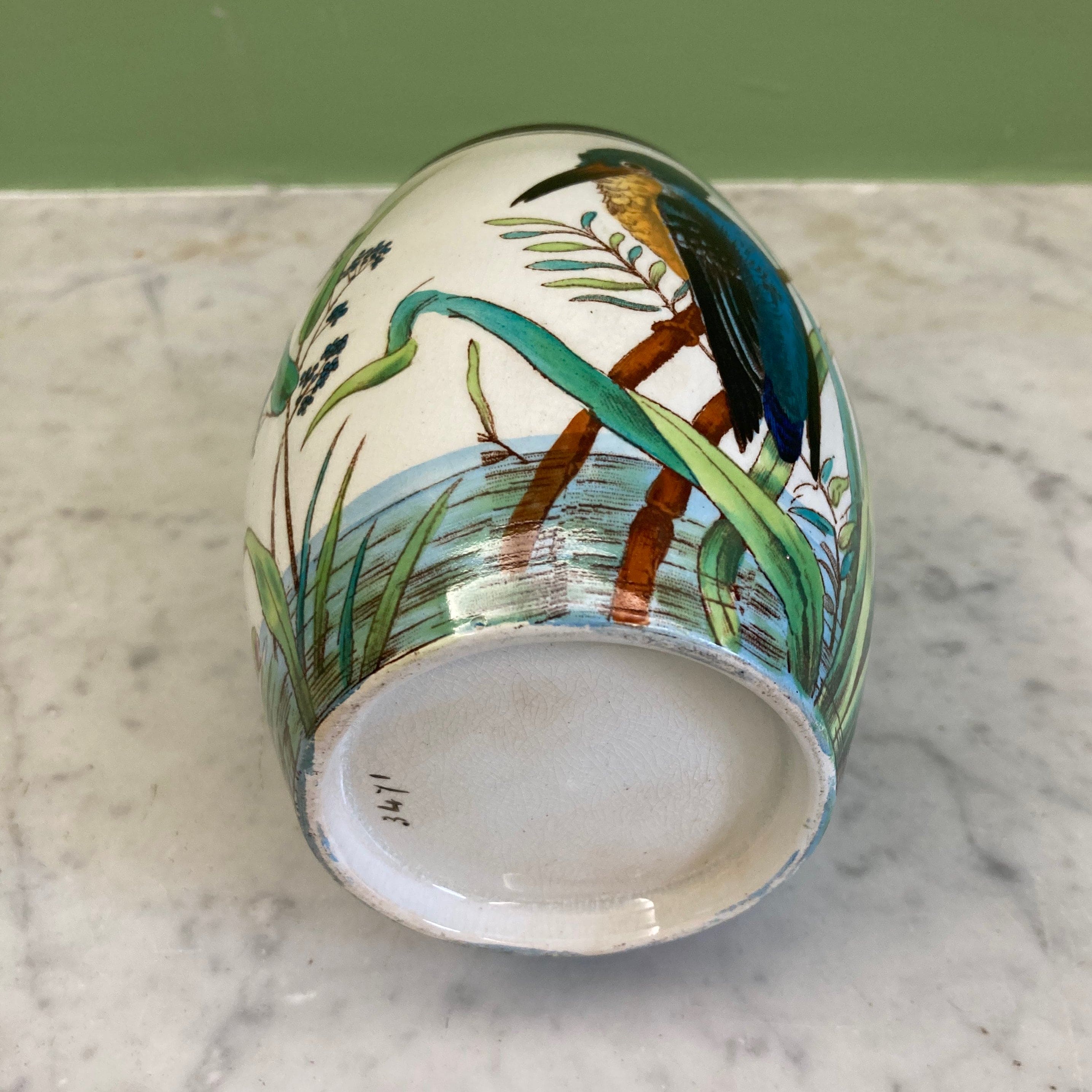 seau à biscuit en faïence décor oiseaux