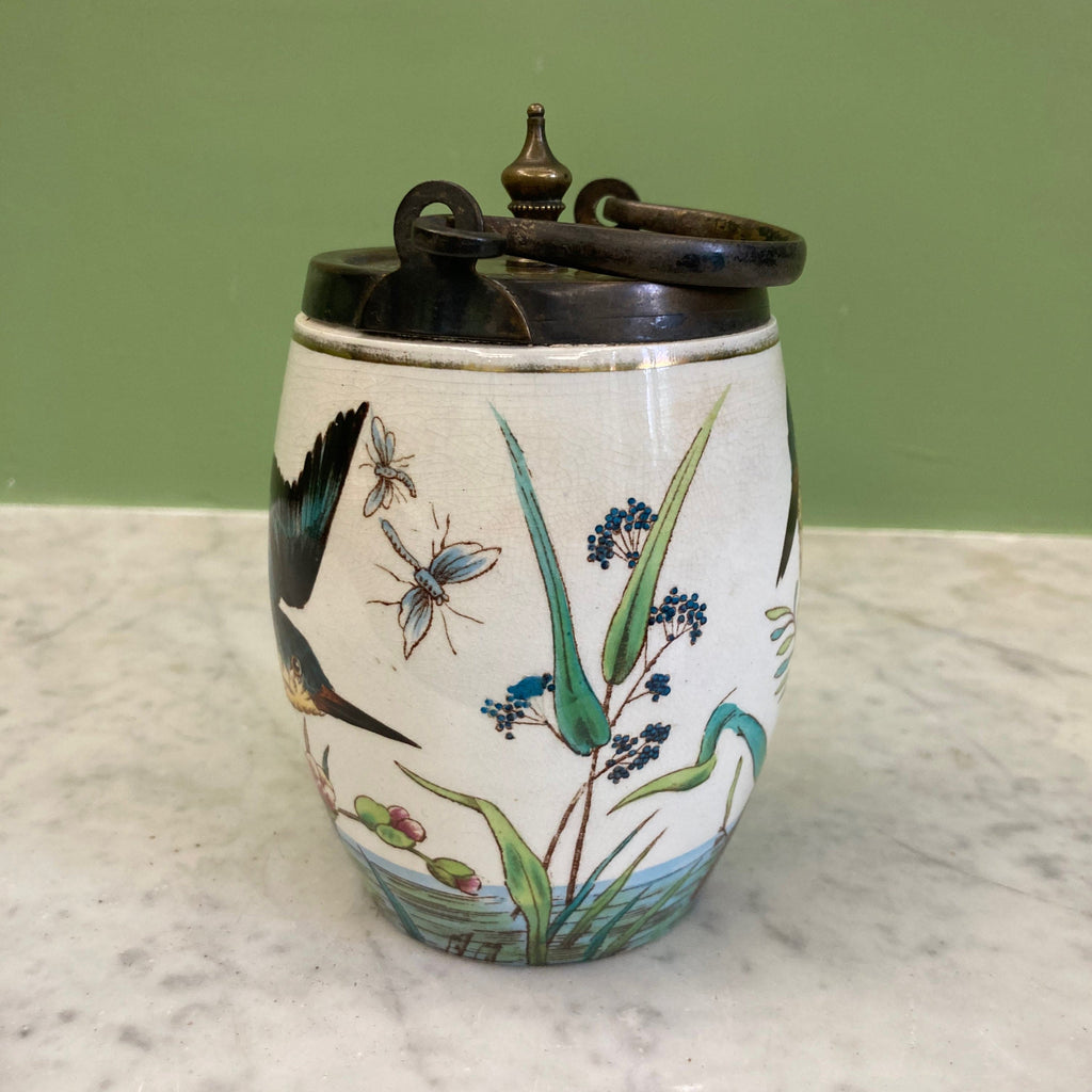 seau à biscuit en faïence décor oiseaux