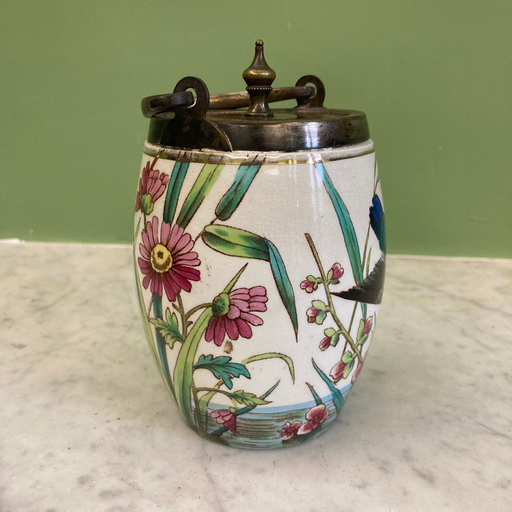 seau à biscuit en faïence décor oiseaux