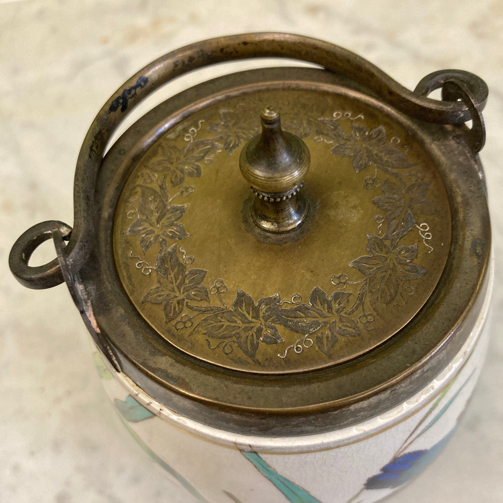 seau à biscuit en faïence décor oiseaux