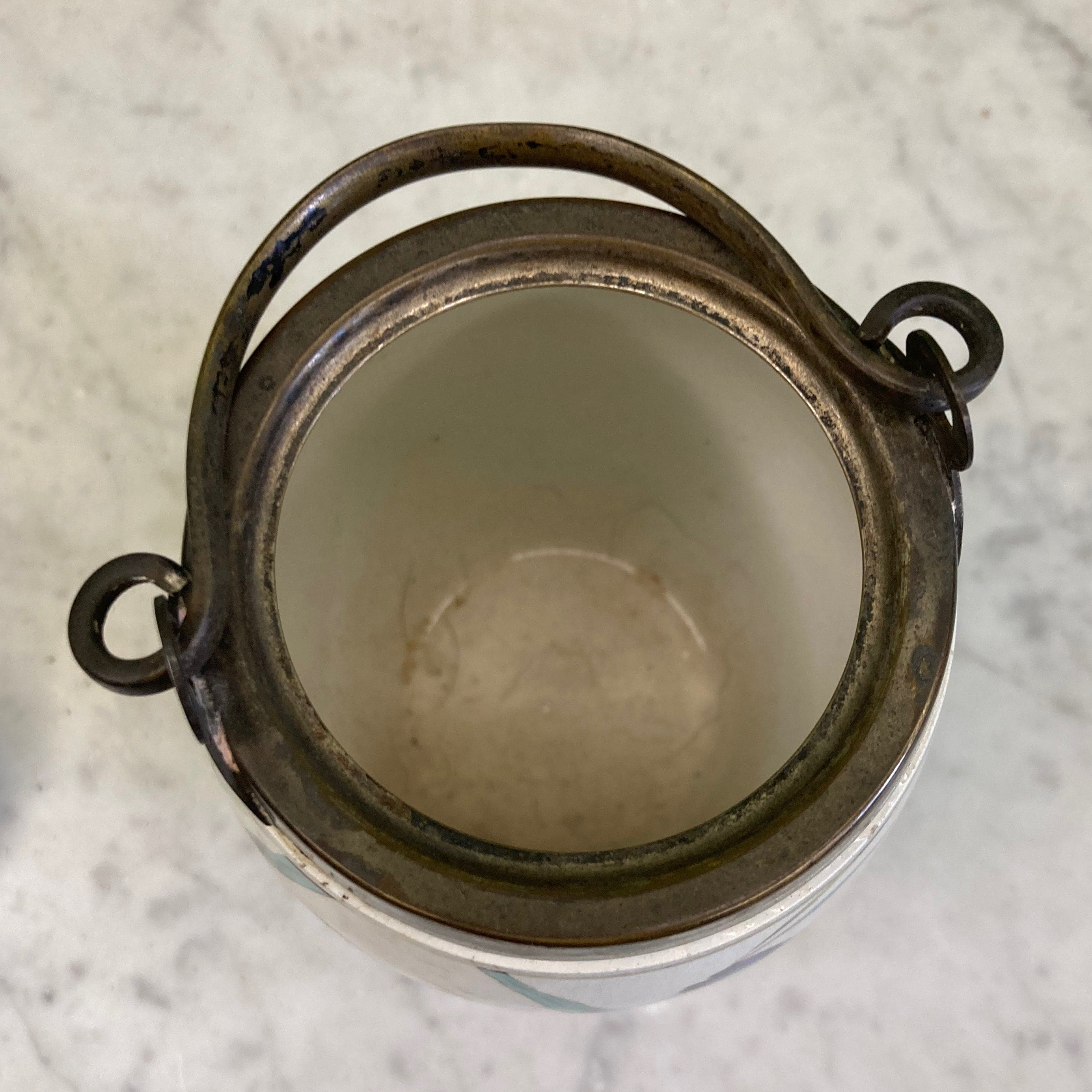 seau à biscuit en faïence décor oiseaux