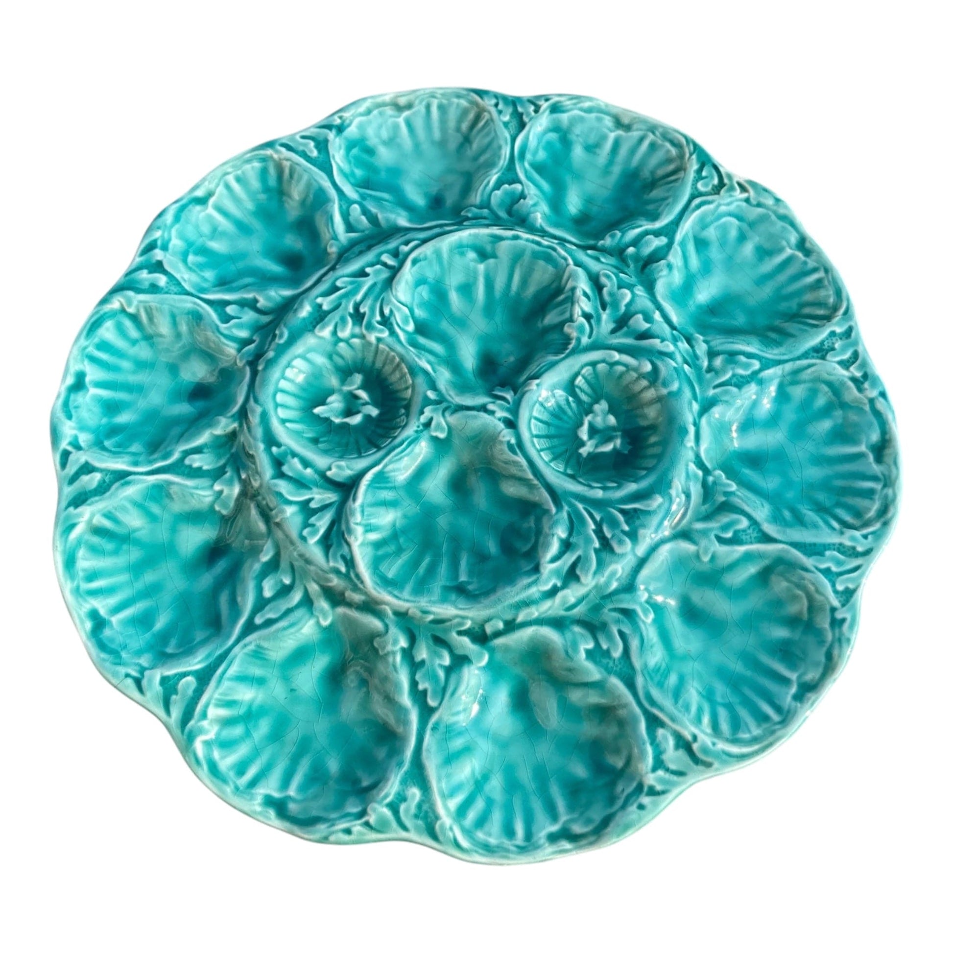 Service coquillages Gien bleu turquoise