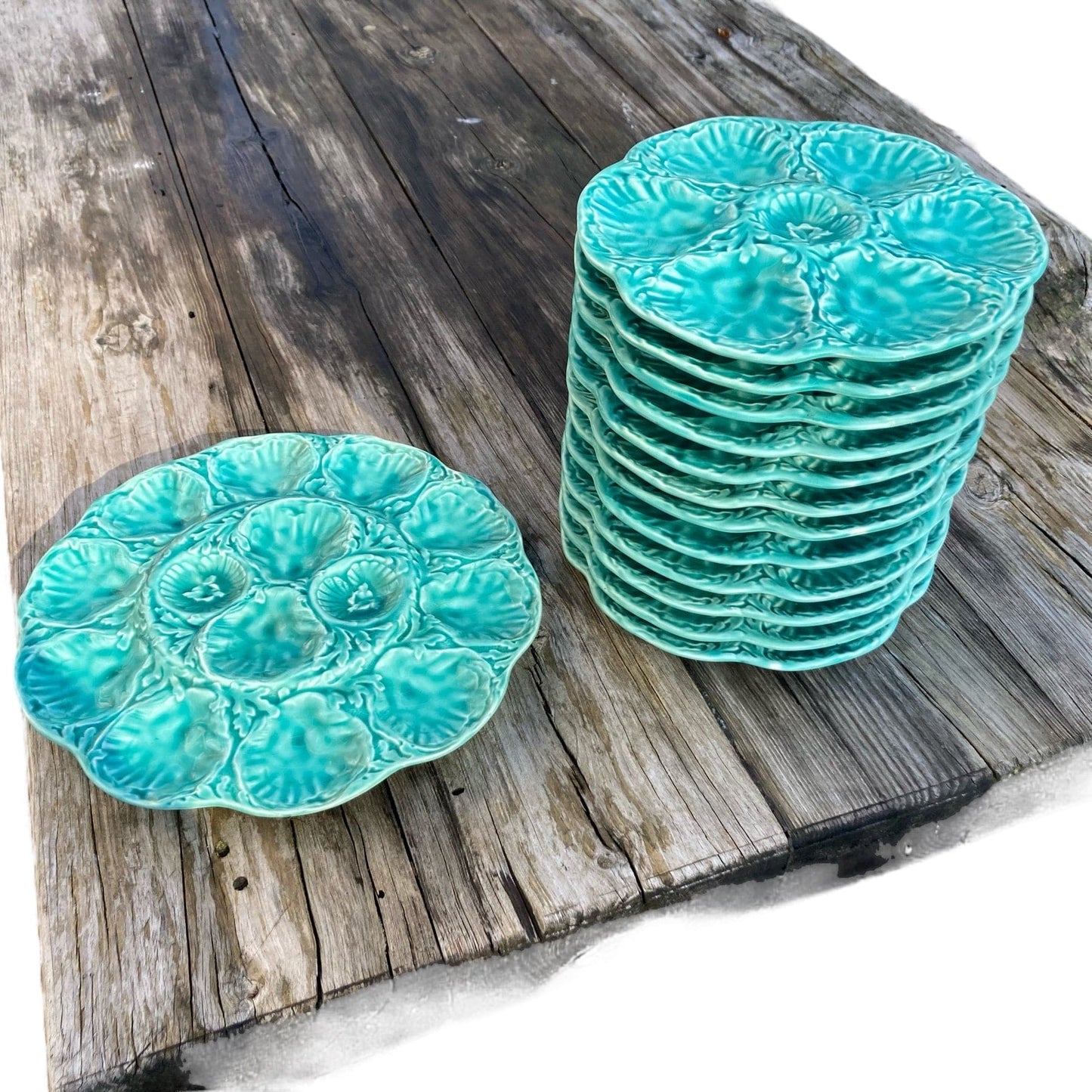 Service coquillages Gien bleu turquoise