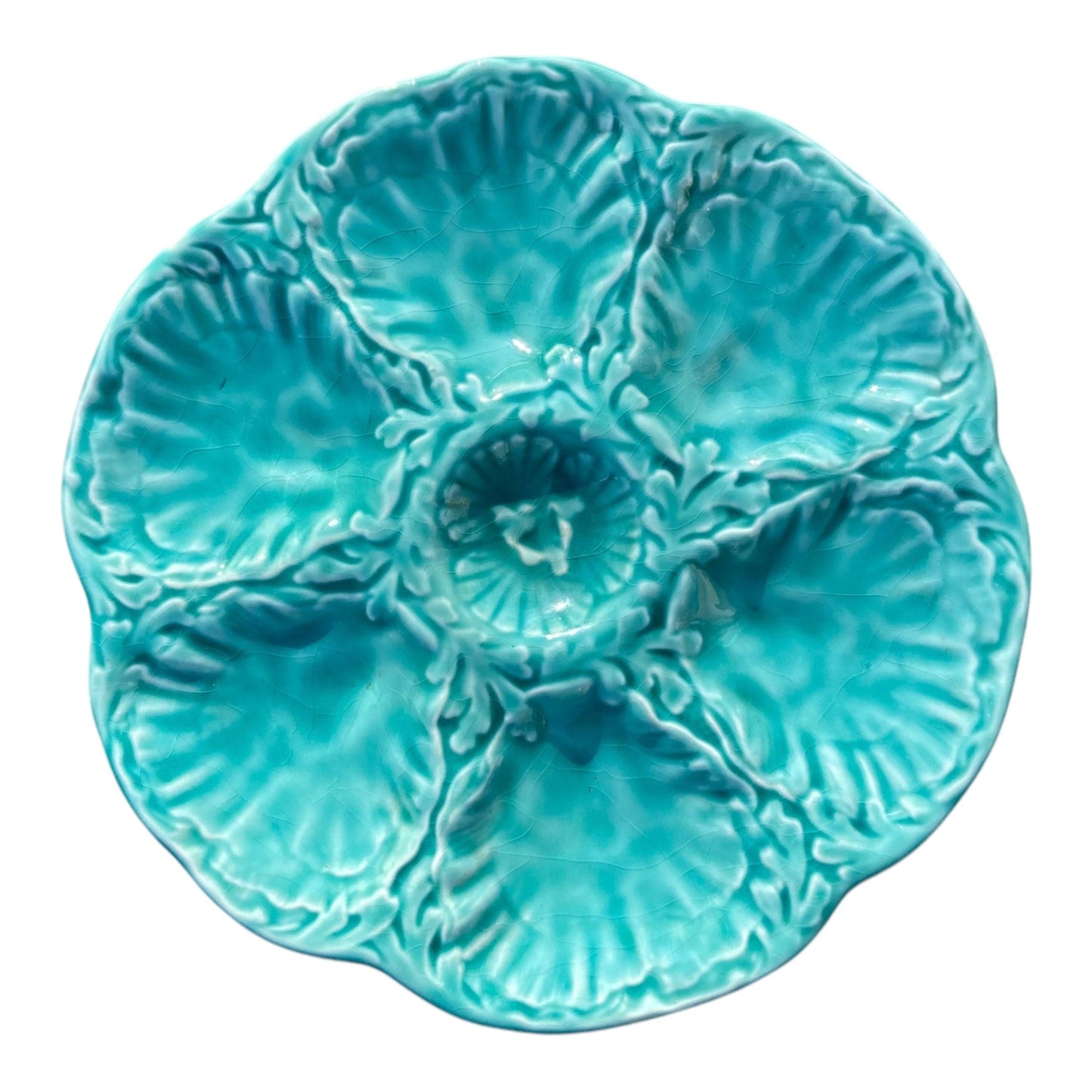 Service coquillages Gien bleu turquoise