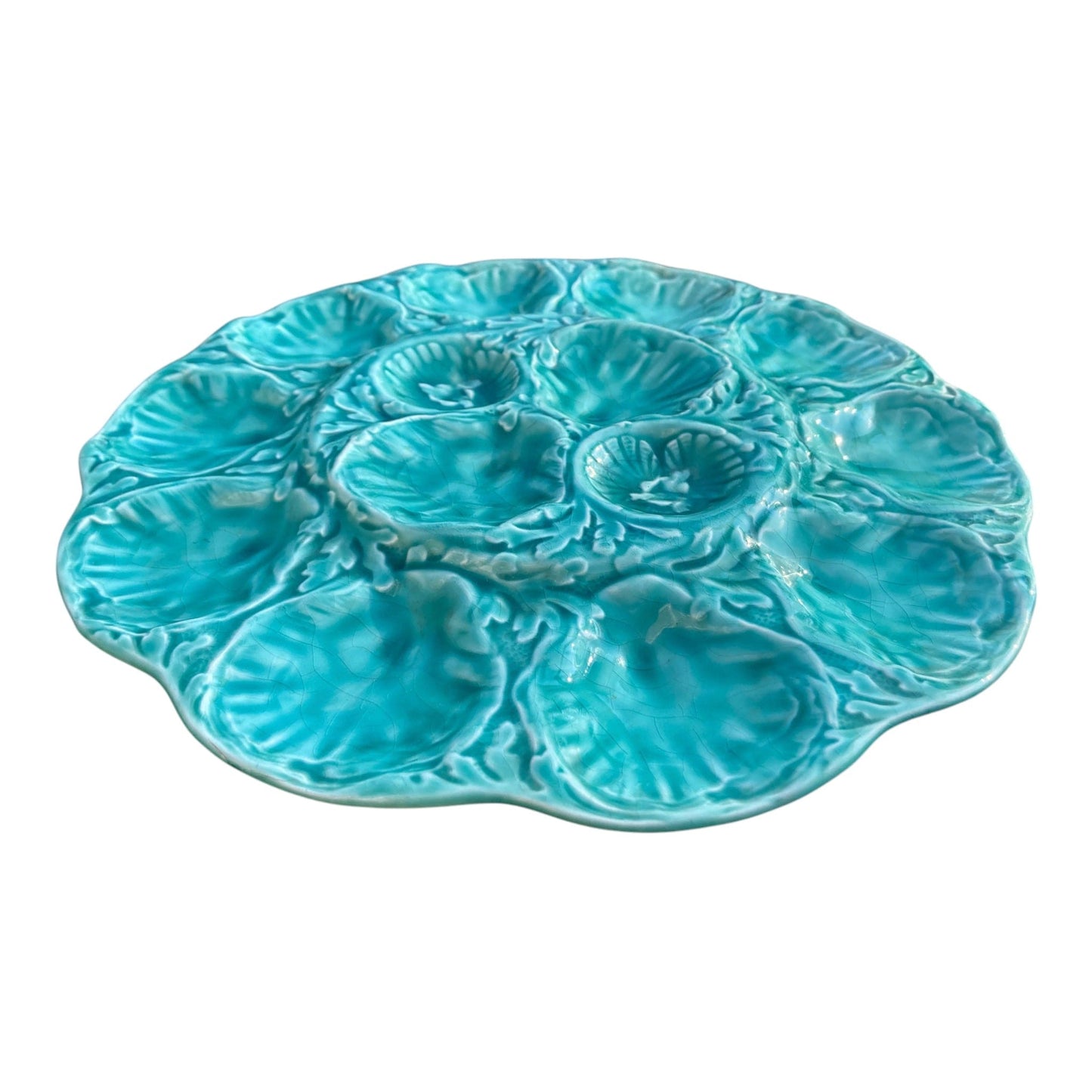 Service coquillages Gien bleu turquoise