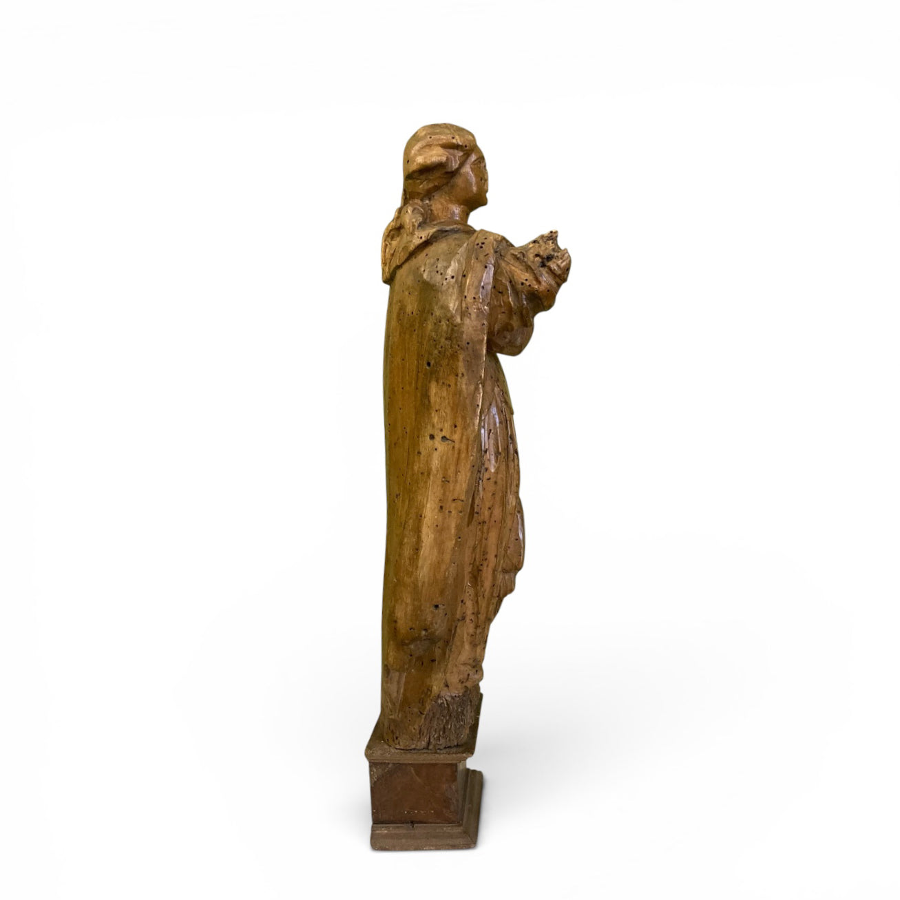 Ancienne statue en bois femme  à la cape 18ème.