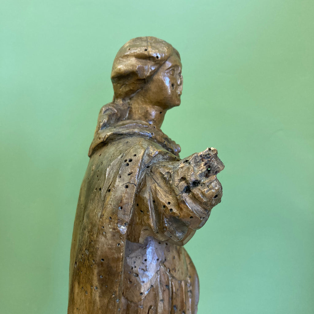 Ancienne statue en bois femme  à la cape 18ème.