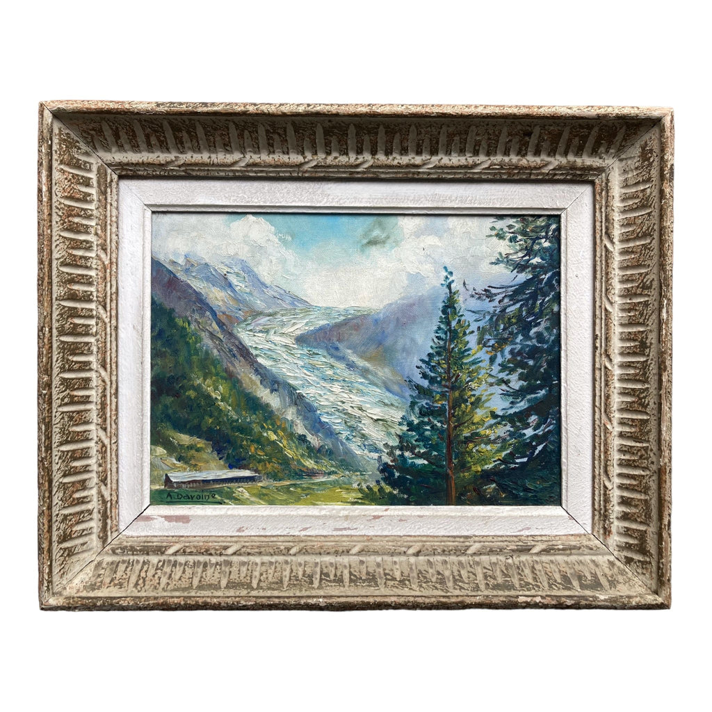 Huile sur toile représentant le glacier d' argentière dans le massif du Mont-Blanc