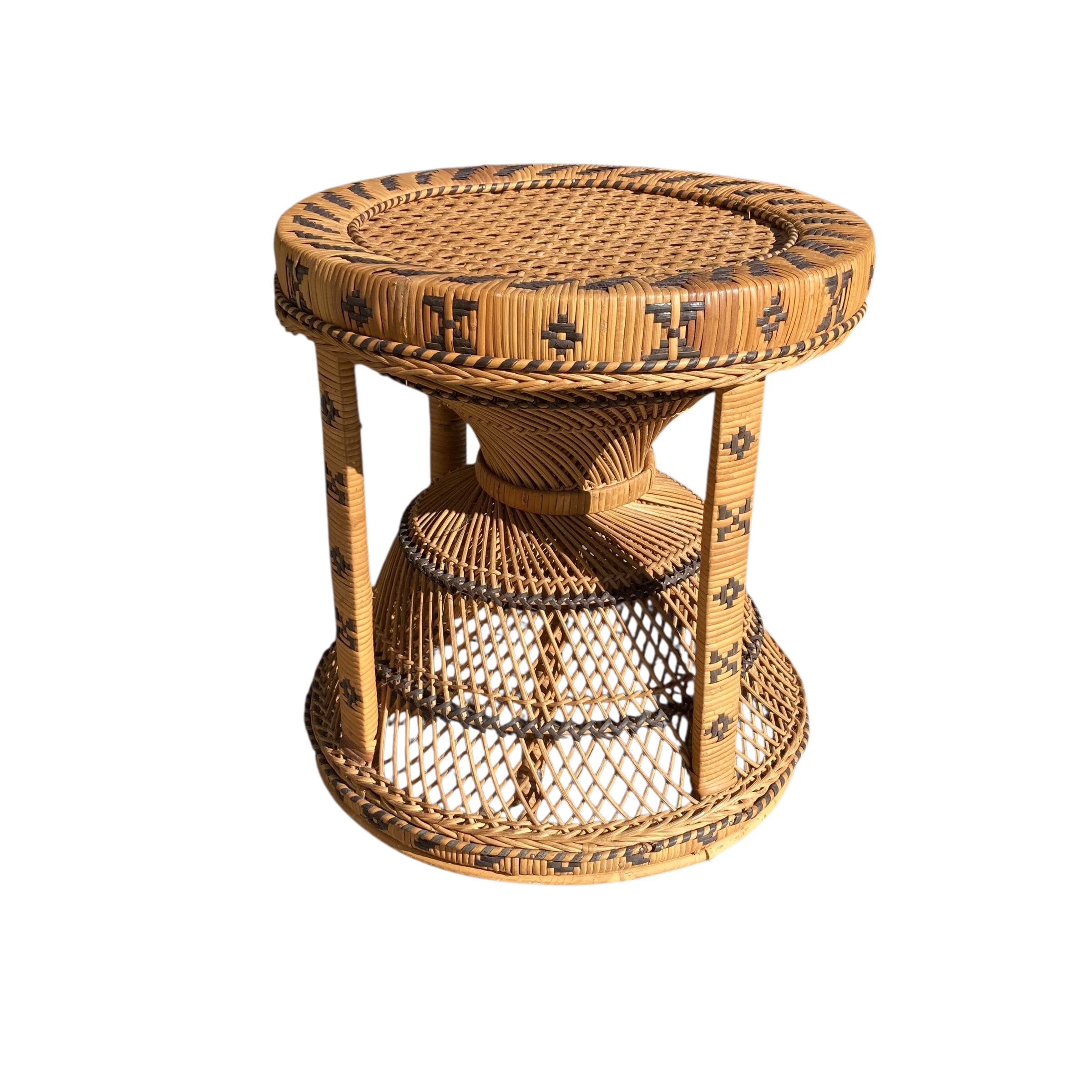 Ancien tabouret vintage en osier et rotin tressé 70 Emmanuelle