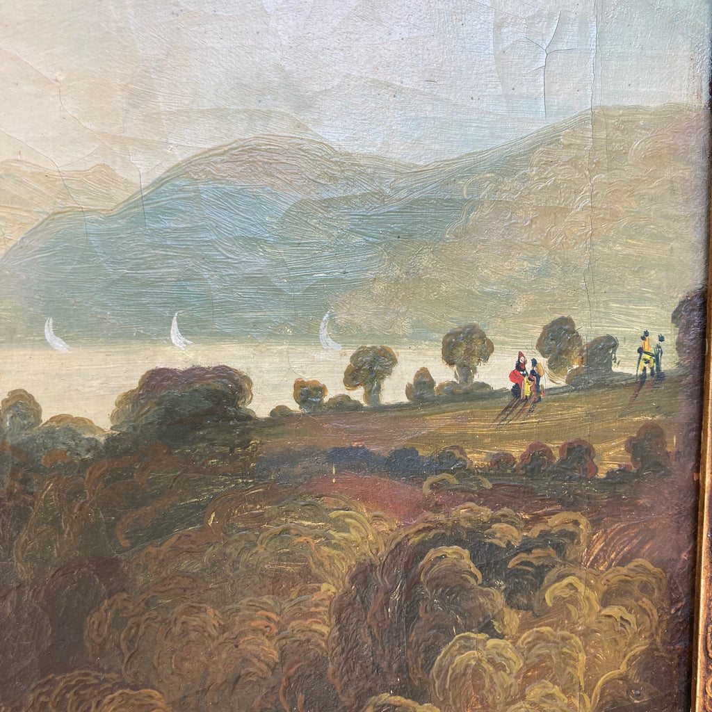 Ancien trumeau 19e. peiture scéne bucolique