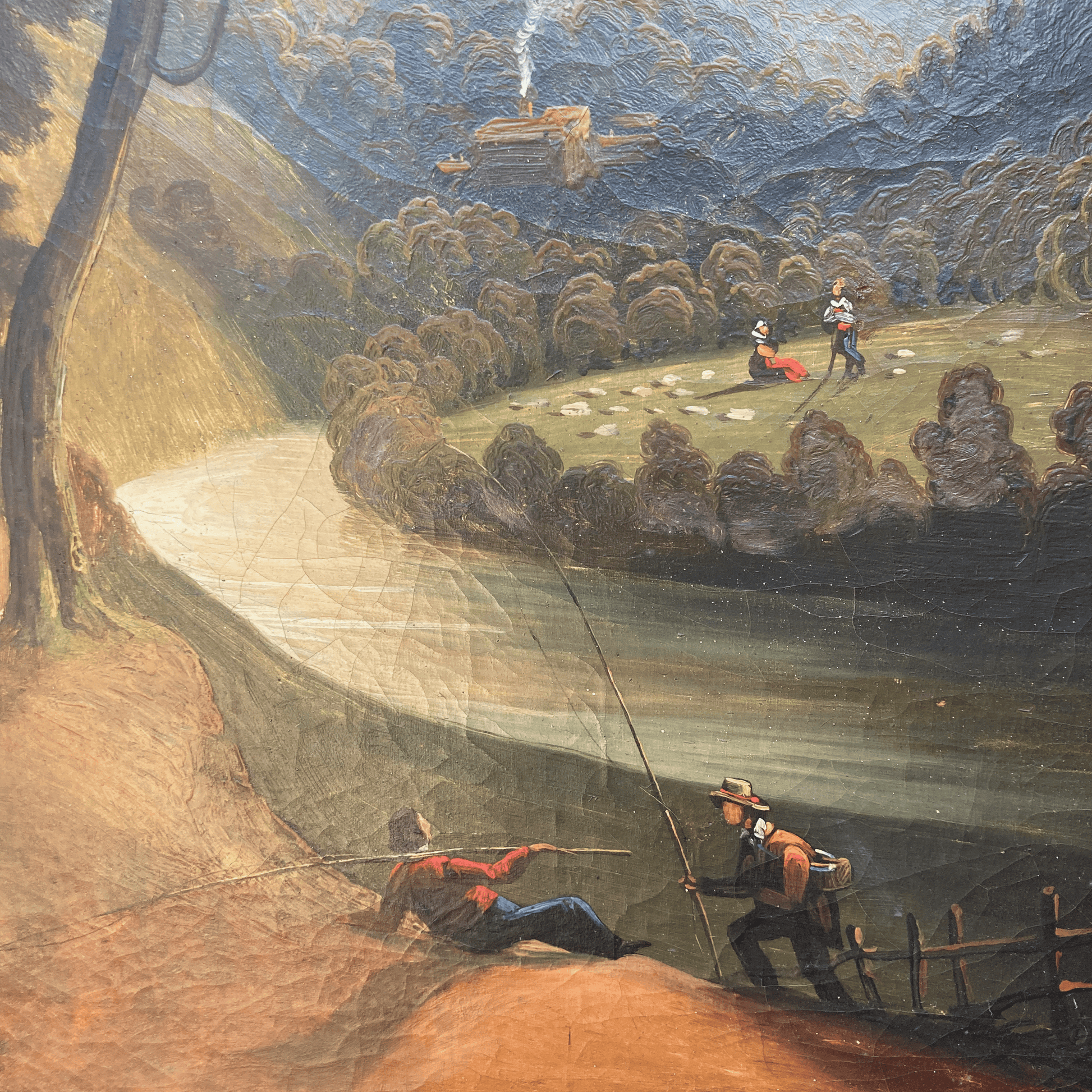 Ancien trumeau 19e. peiture scéne bucolique