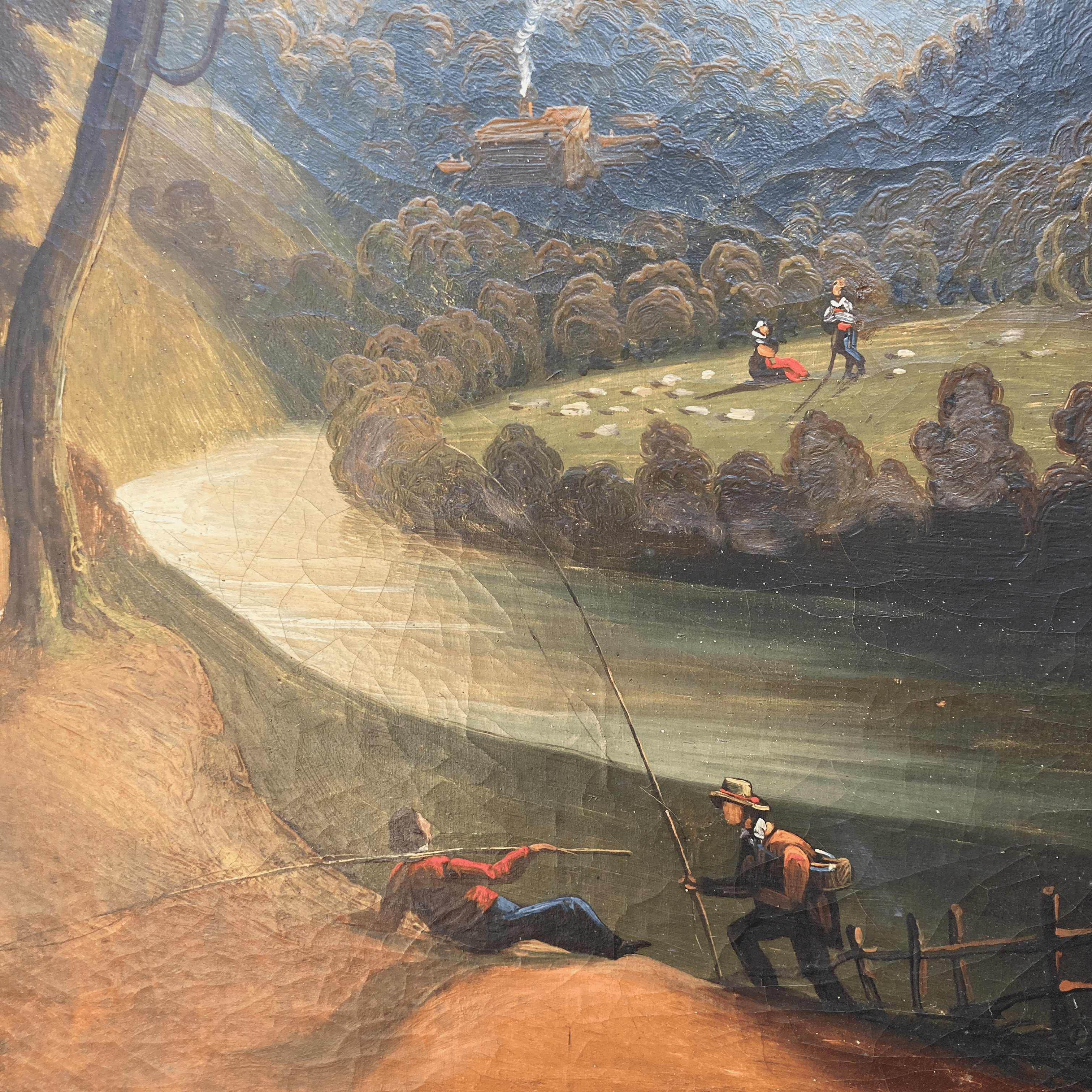 Ancien trumeau 19e. peiture scéne bucolique