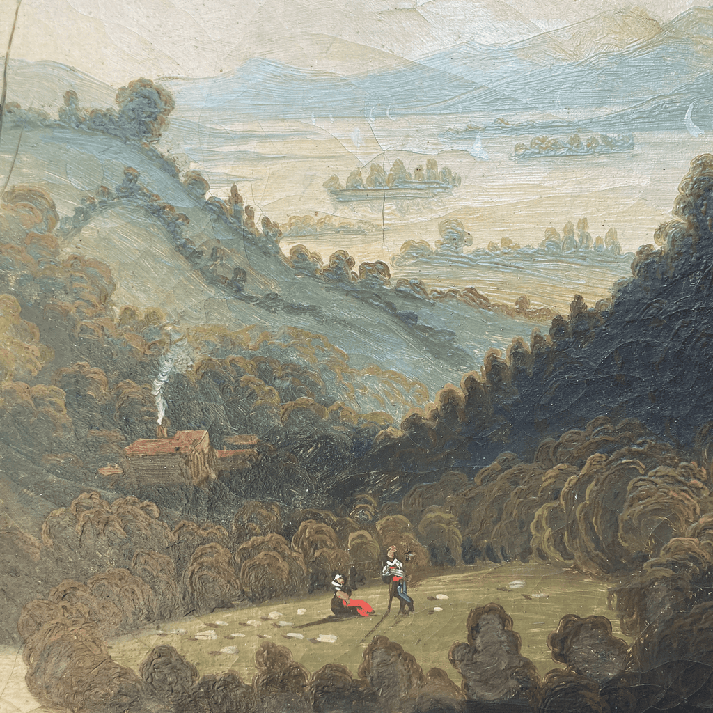 Ancien trumeau 19e. peiture scéne bucolique