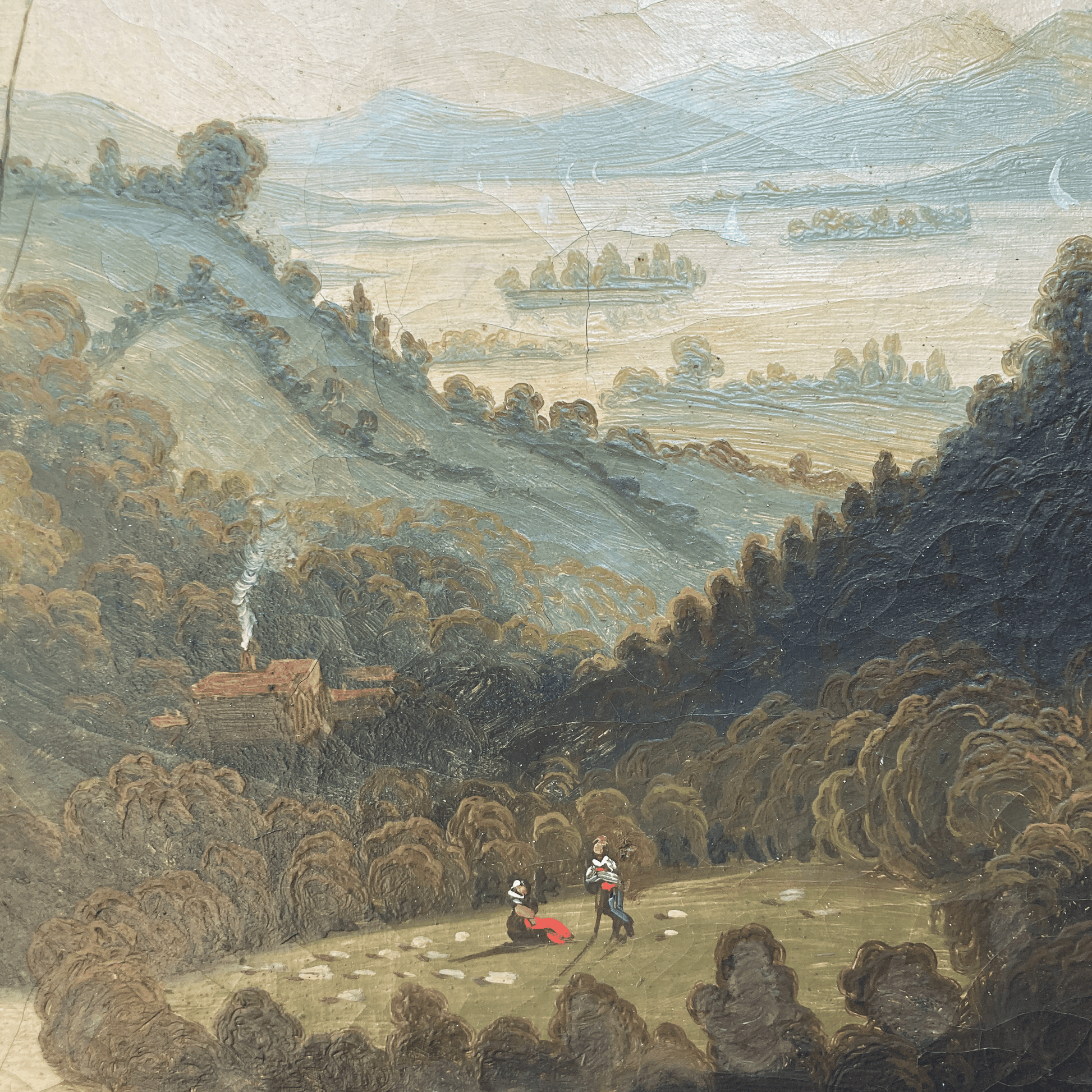 Ancien trumeau 19e. peiture scéne bucolique