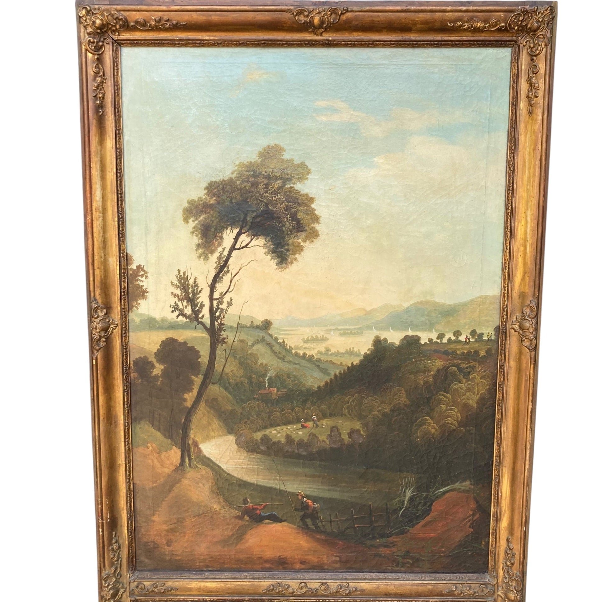 Ancien trumeau 19e. peiture scéne bucolique