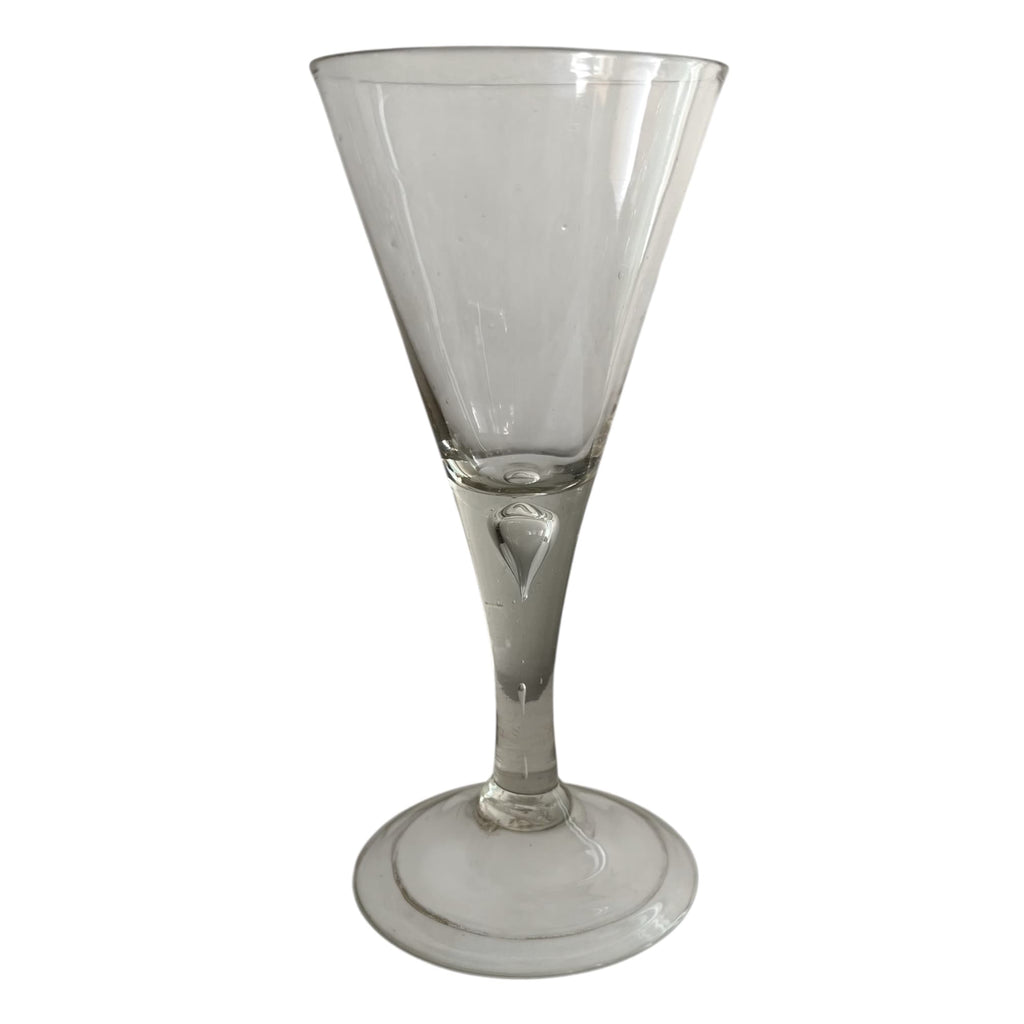 Grand verre à vin de forme cornet du XVIIIe siècle en verre soufflé avec goutte d'air dans la jambe.