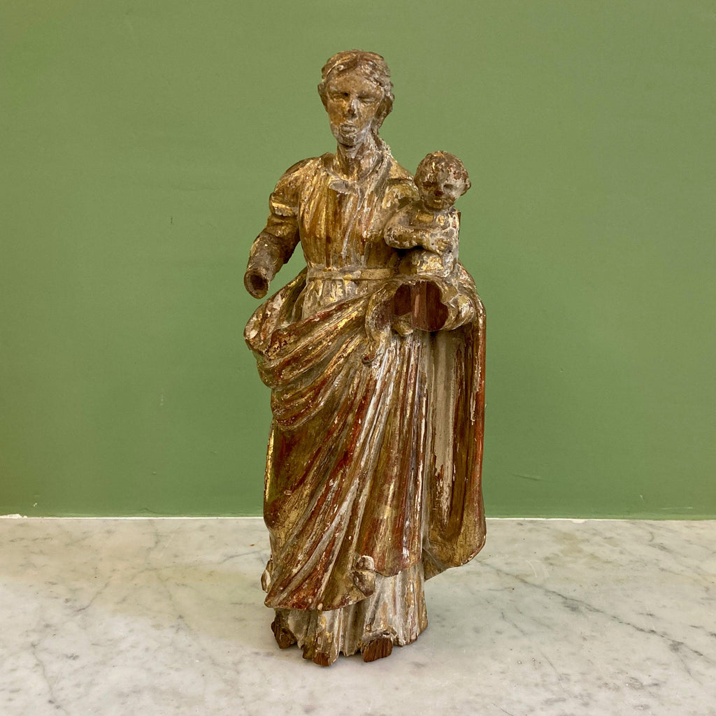Vierge à l' Enfant en bois doré 18e.