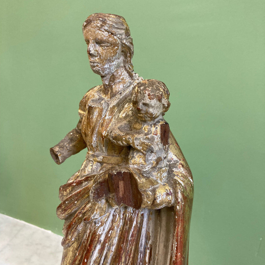 Vierge à l' Enfant en bois doré 18e.
