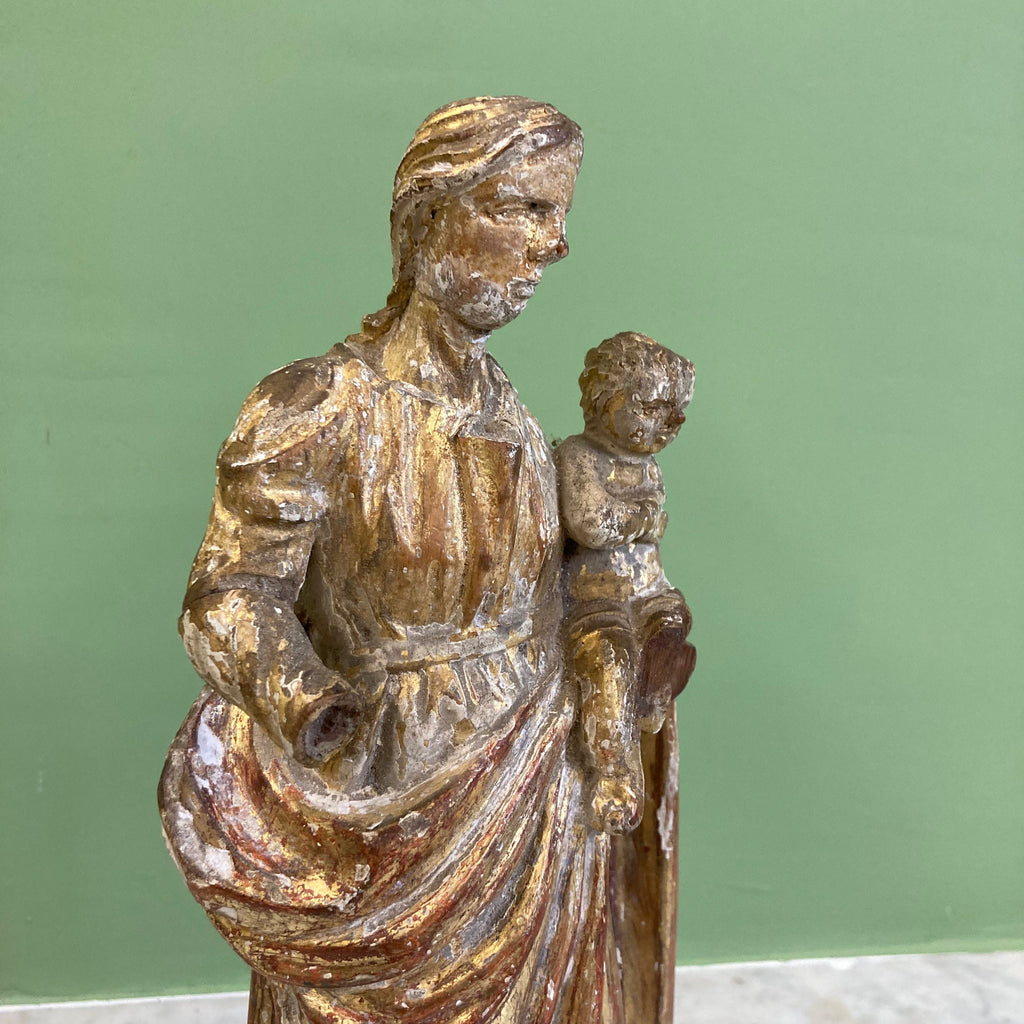 Vierge à l' Enfant en bois doré 18e.