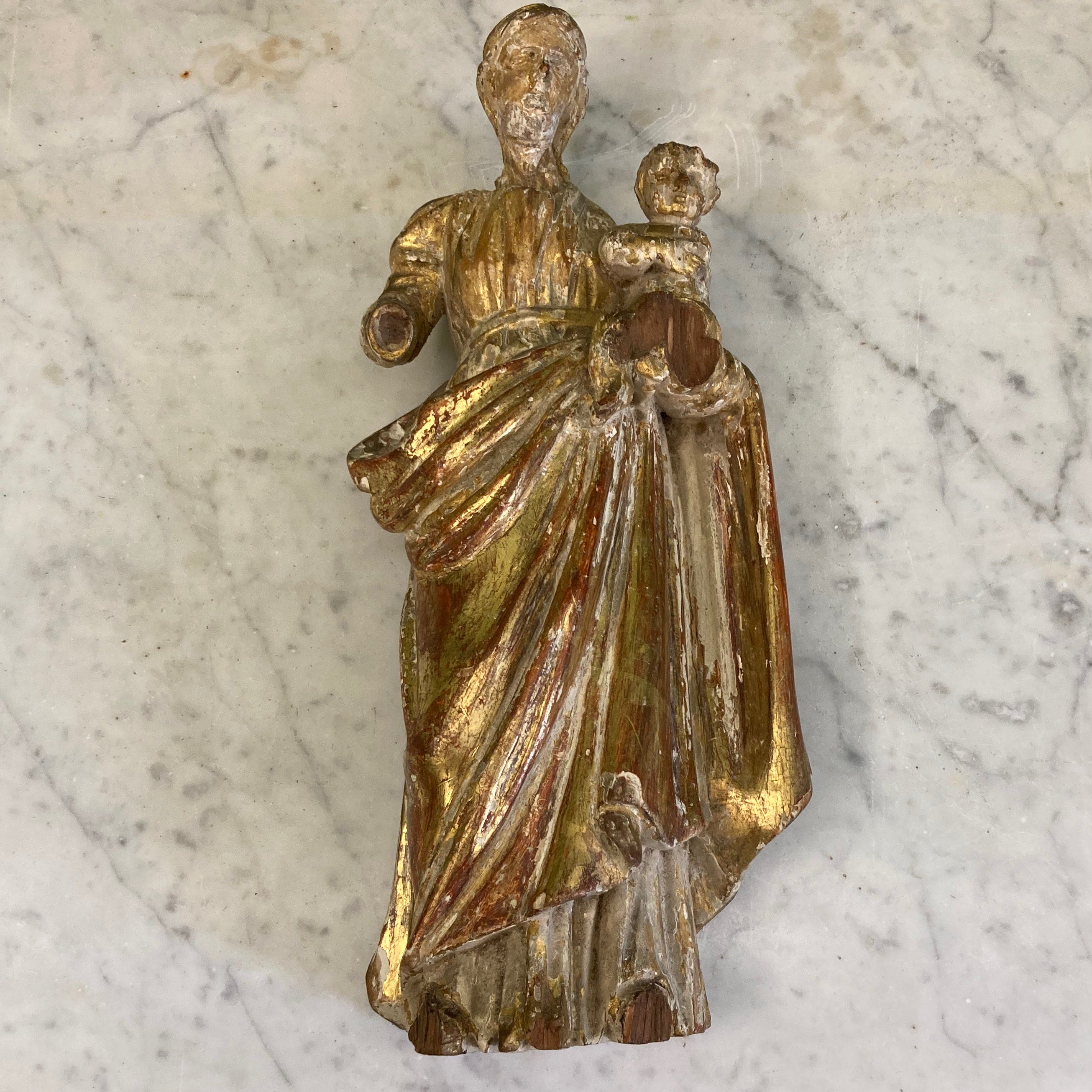 Vierge à l' Enfant en bois doré 18e.