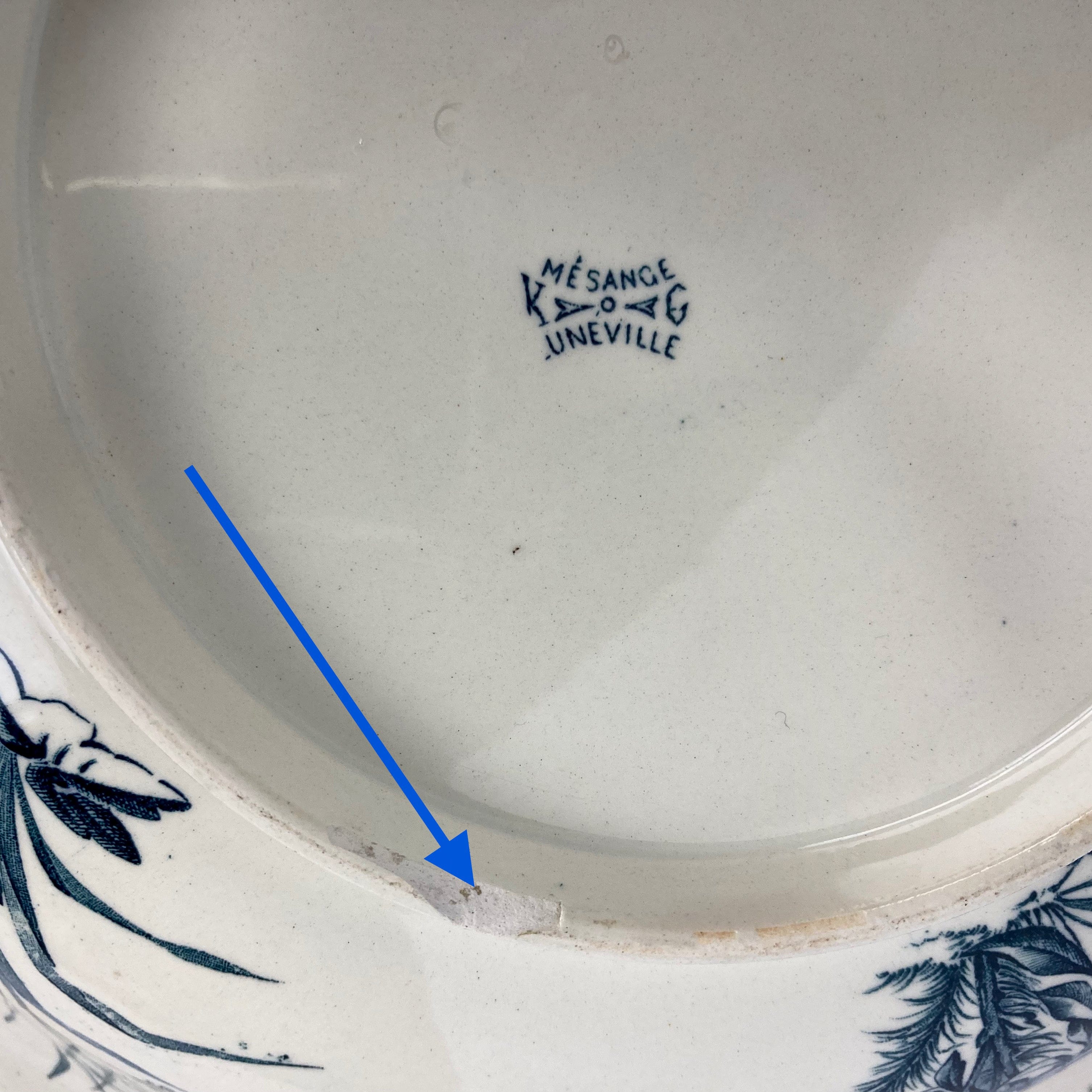 Ancien broc bassin faïence toilette Lunéville Keller & Guerain Mésanges