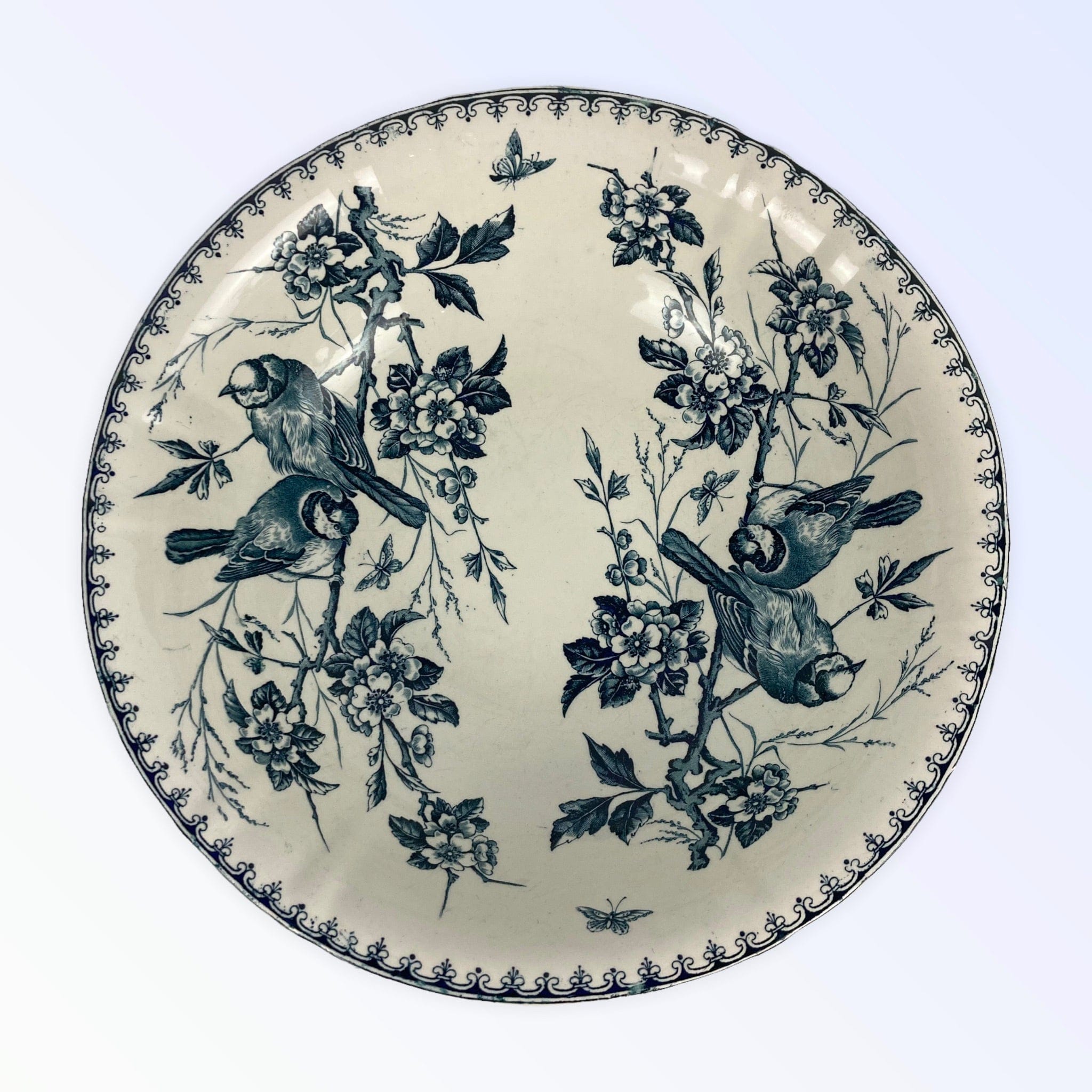 Ancien broc bassin faïence toilette Lunéville Keller & Guerain Mésanges