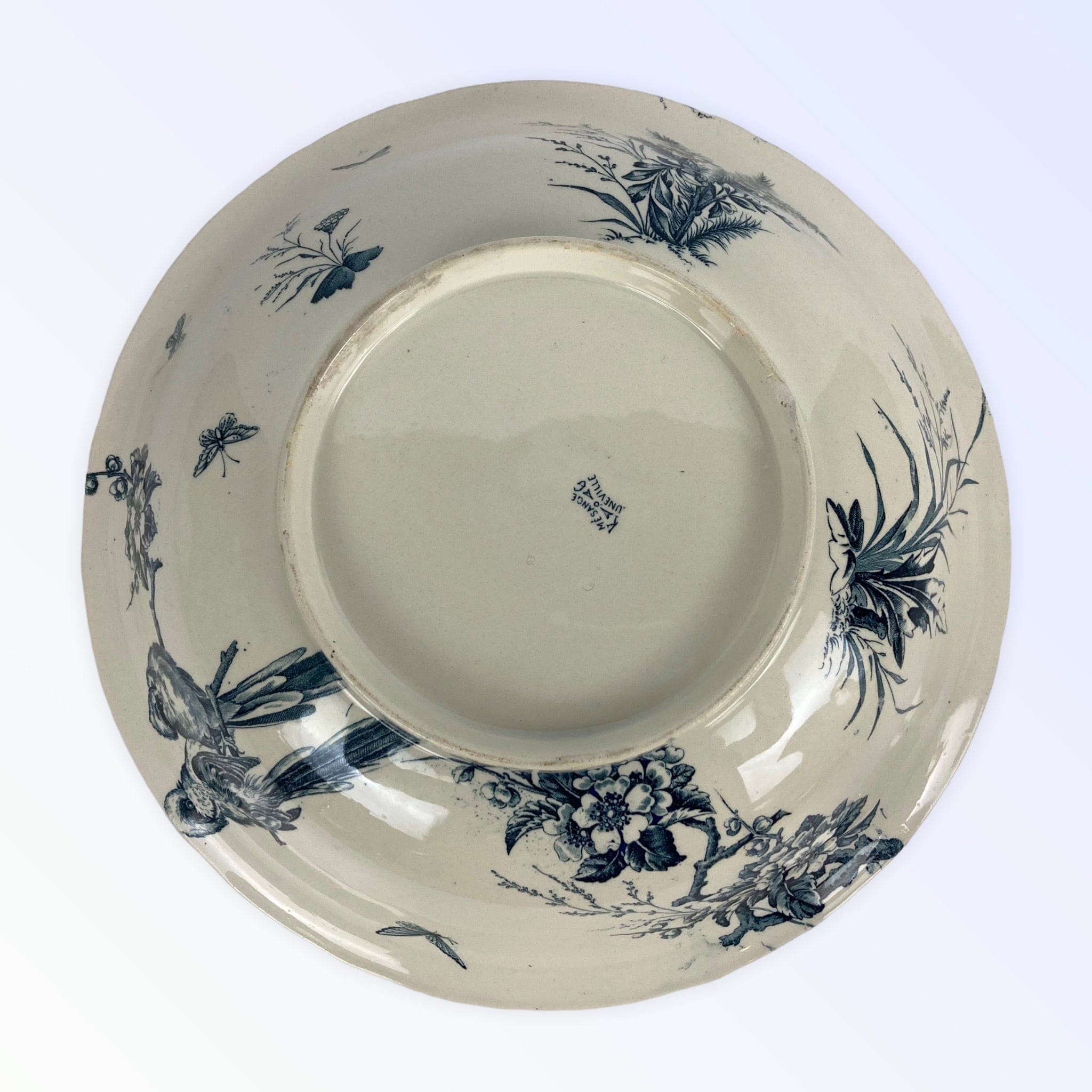 Ancien broc bassin faïence toilette Lunéville Keller & Guerain Mésanges