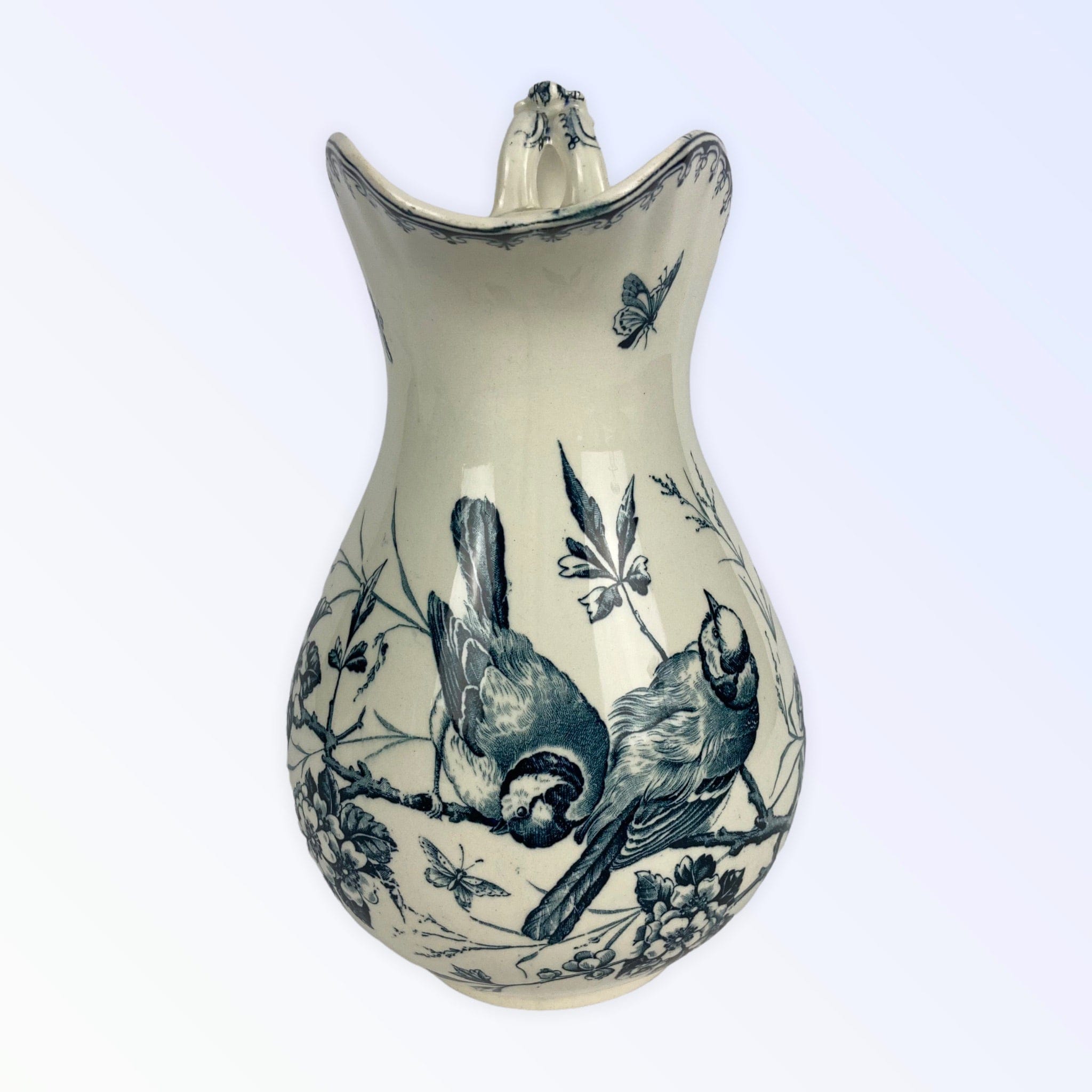 Ancien broc bassin faïence toilette Lunéville Keller & Guerain Mésanges