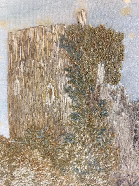 Настольная вышивка на шилле Пейзаж старинная работа XIX