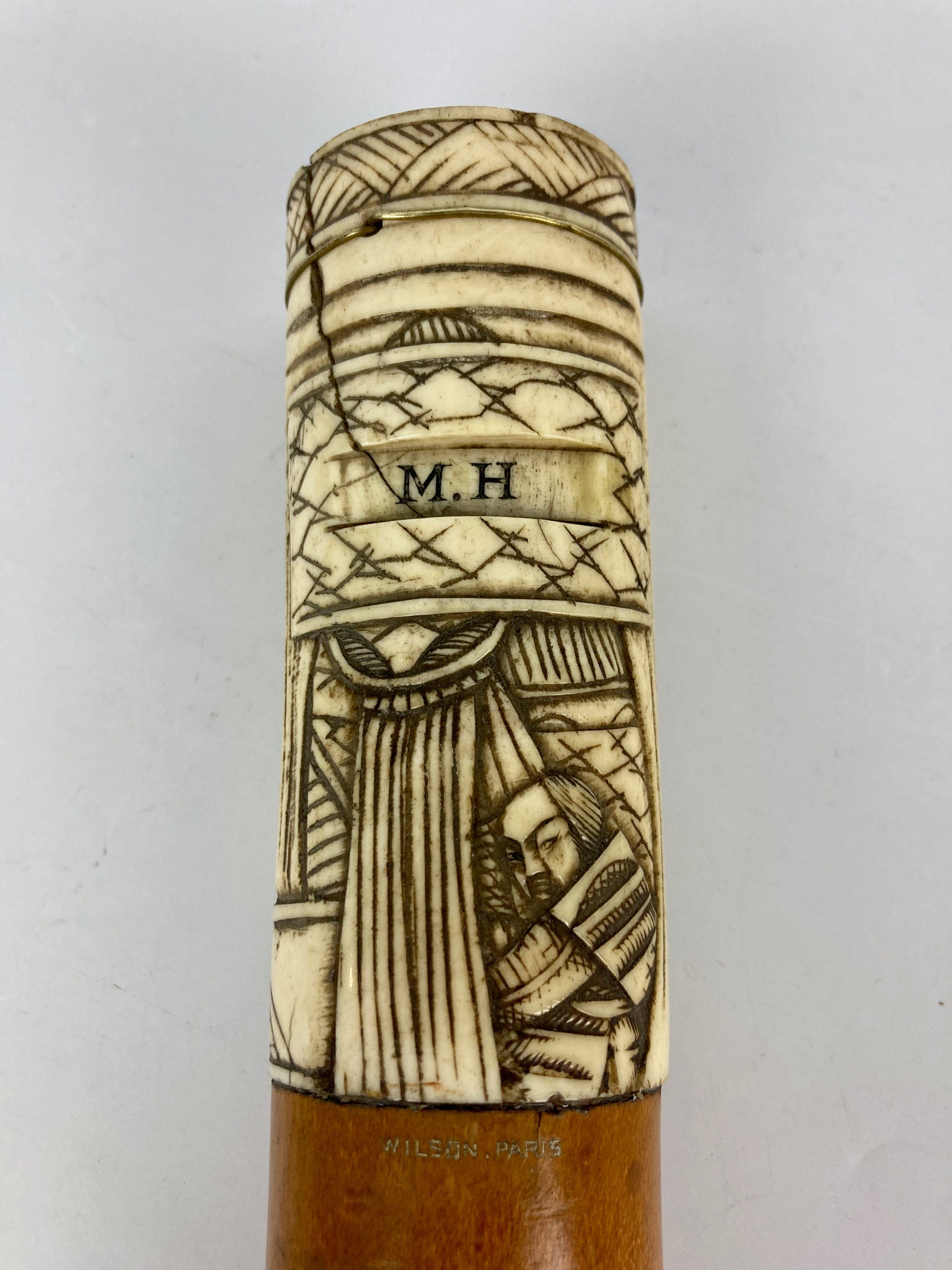 Maison wilson paris ancien pommeau de parapluie os sculpté japon