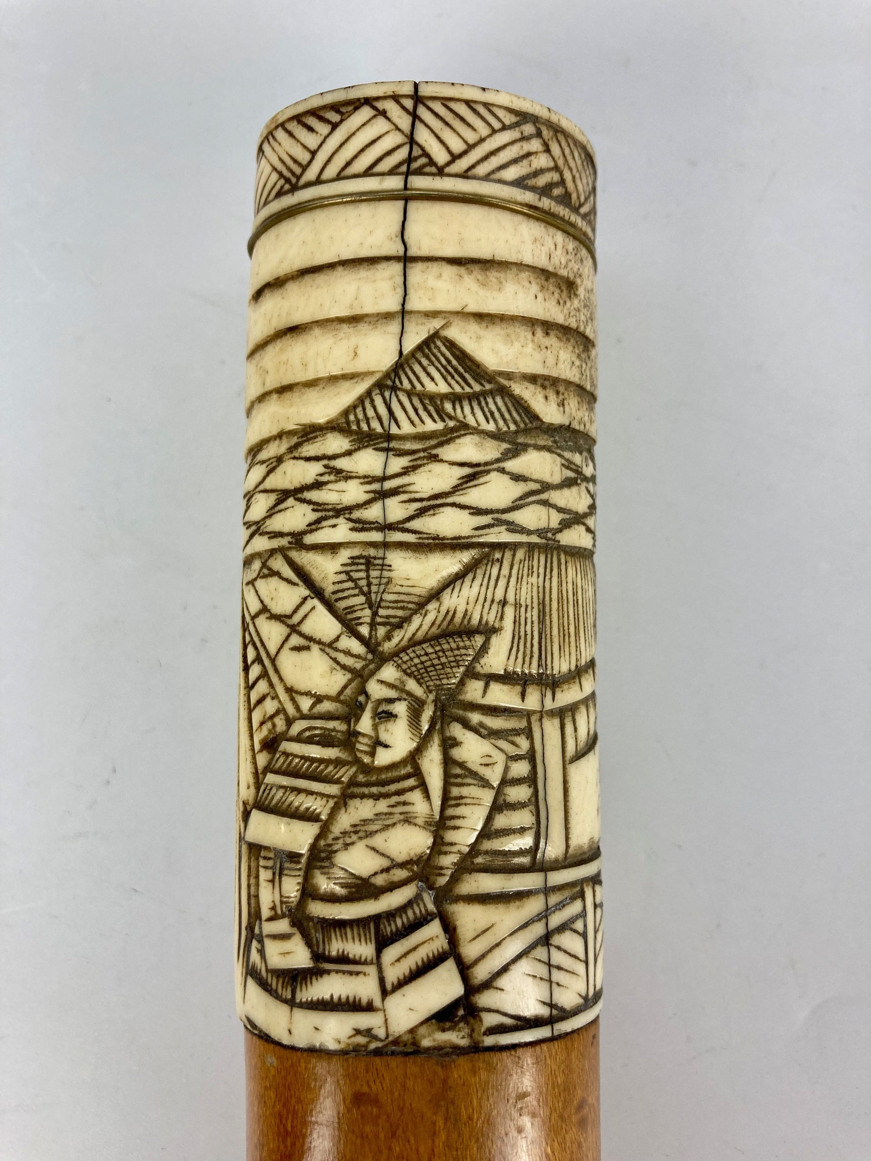 Maison wilson paris ancien pommeau de parapluie os sculpté japon