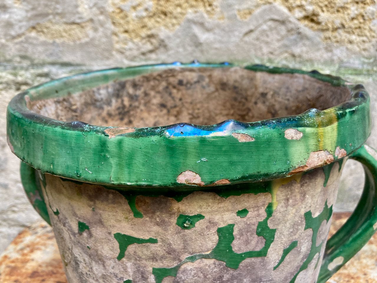 POT DE JARDIN VERNISSE VERT XIX CASTELNAUDARY