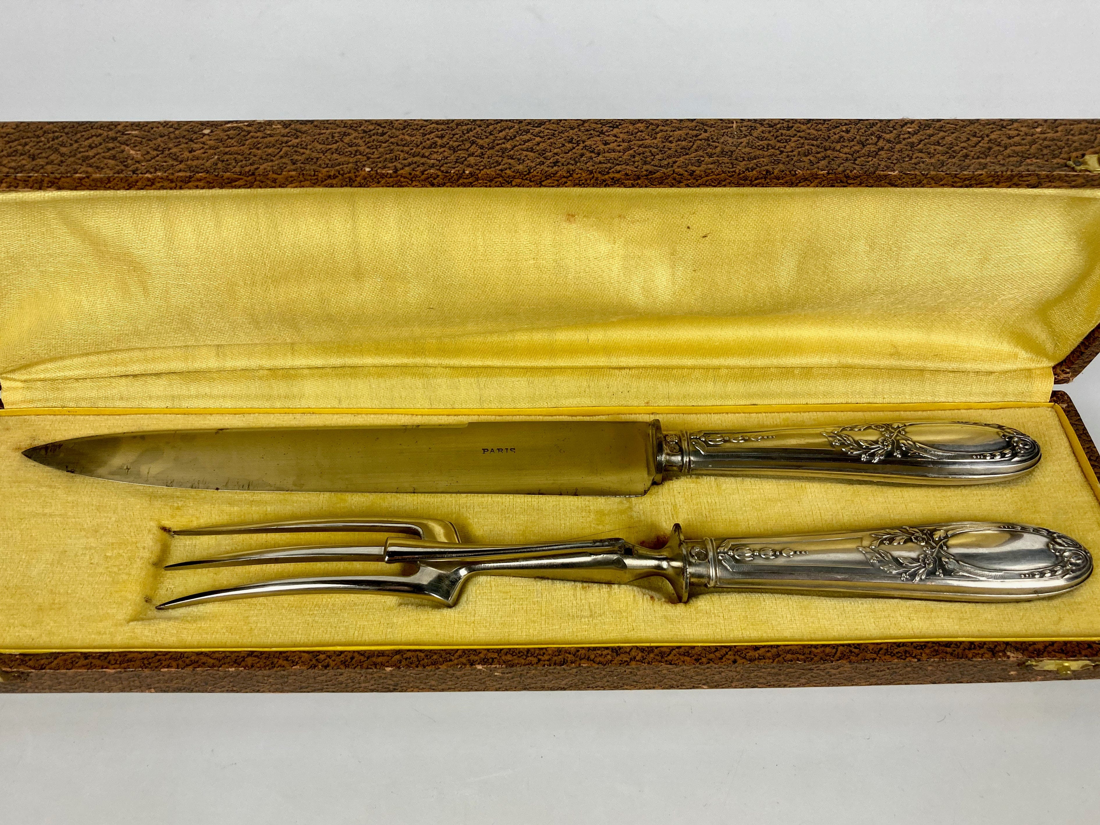 Ancien service à découper couverts argent fourré minerve paris